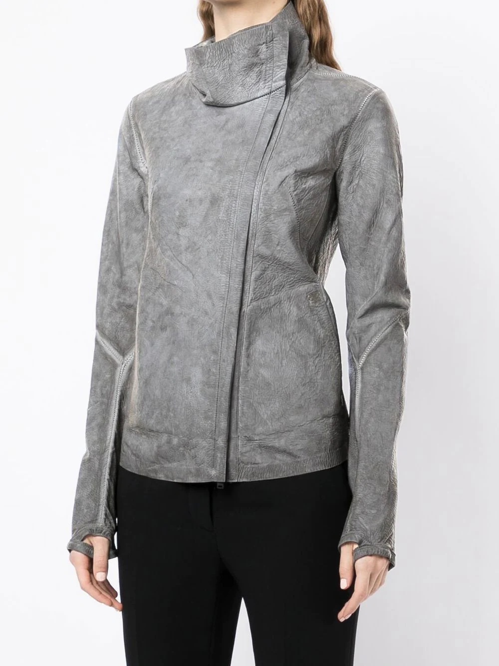 off-centre leather biker jacket - 3