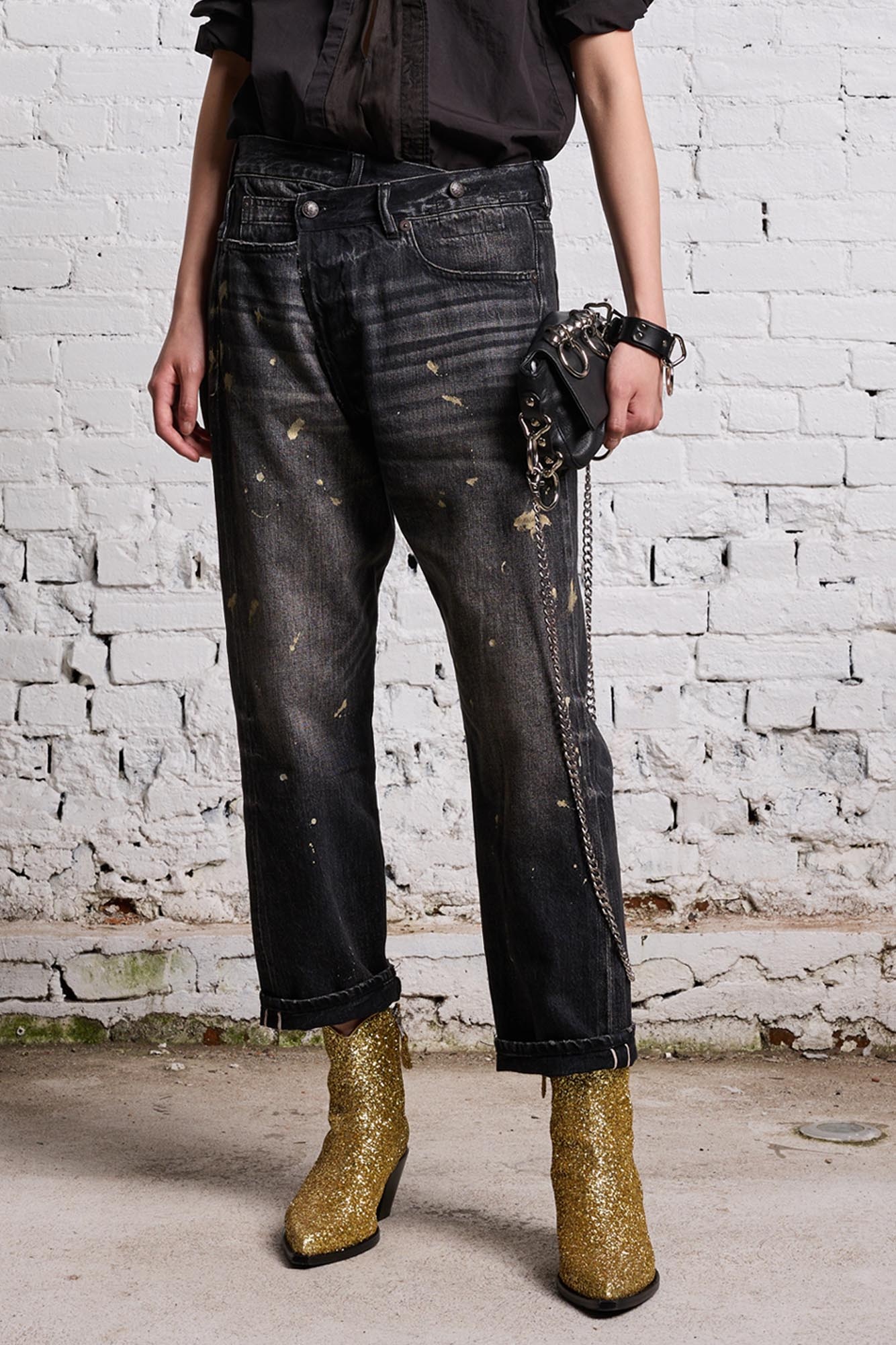 GOLD SPLATTER CROSSOVER JEAN - ETON SELVEDGE BLACK - 2