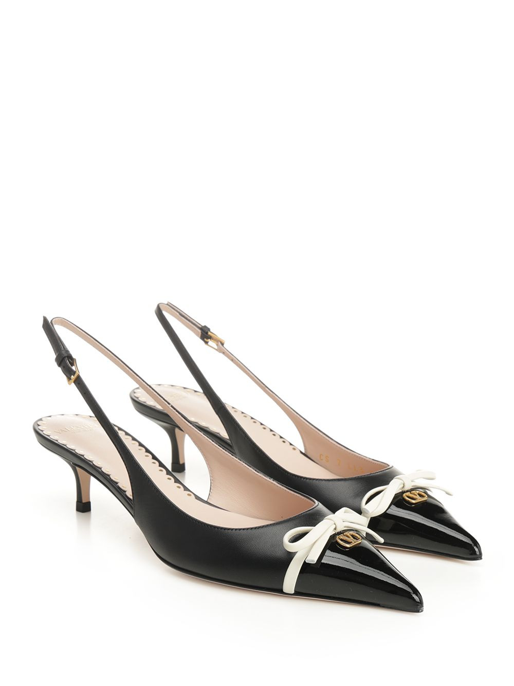 Sling Back | Valentino Garavani Bepointy | T. 45 | Vernice/Capretto/A.Brass Logo Pumps Black - 2