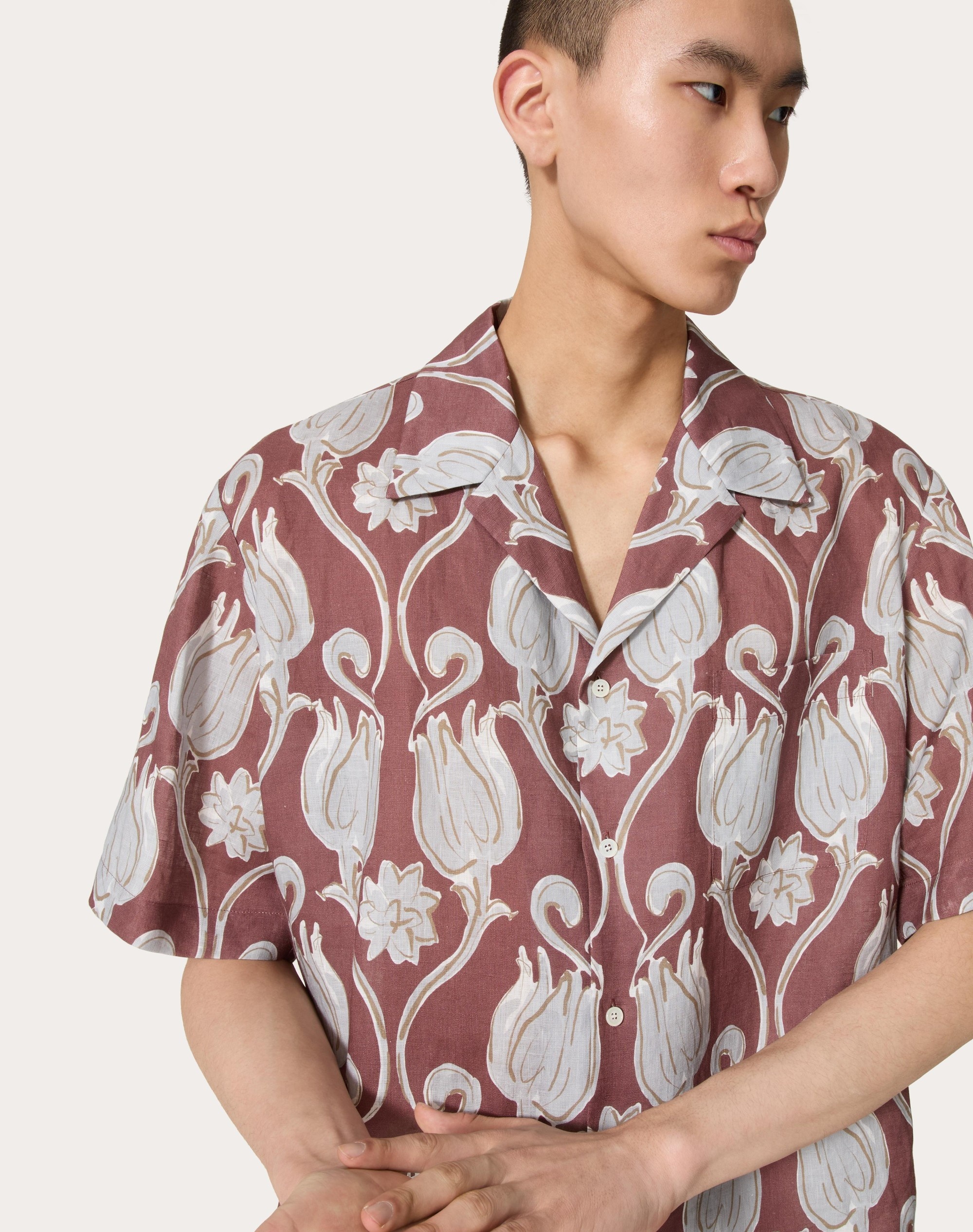 LINEN BOWLING SHIRT WITH METAMORPHOS TULIPS PRINT - 5