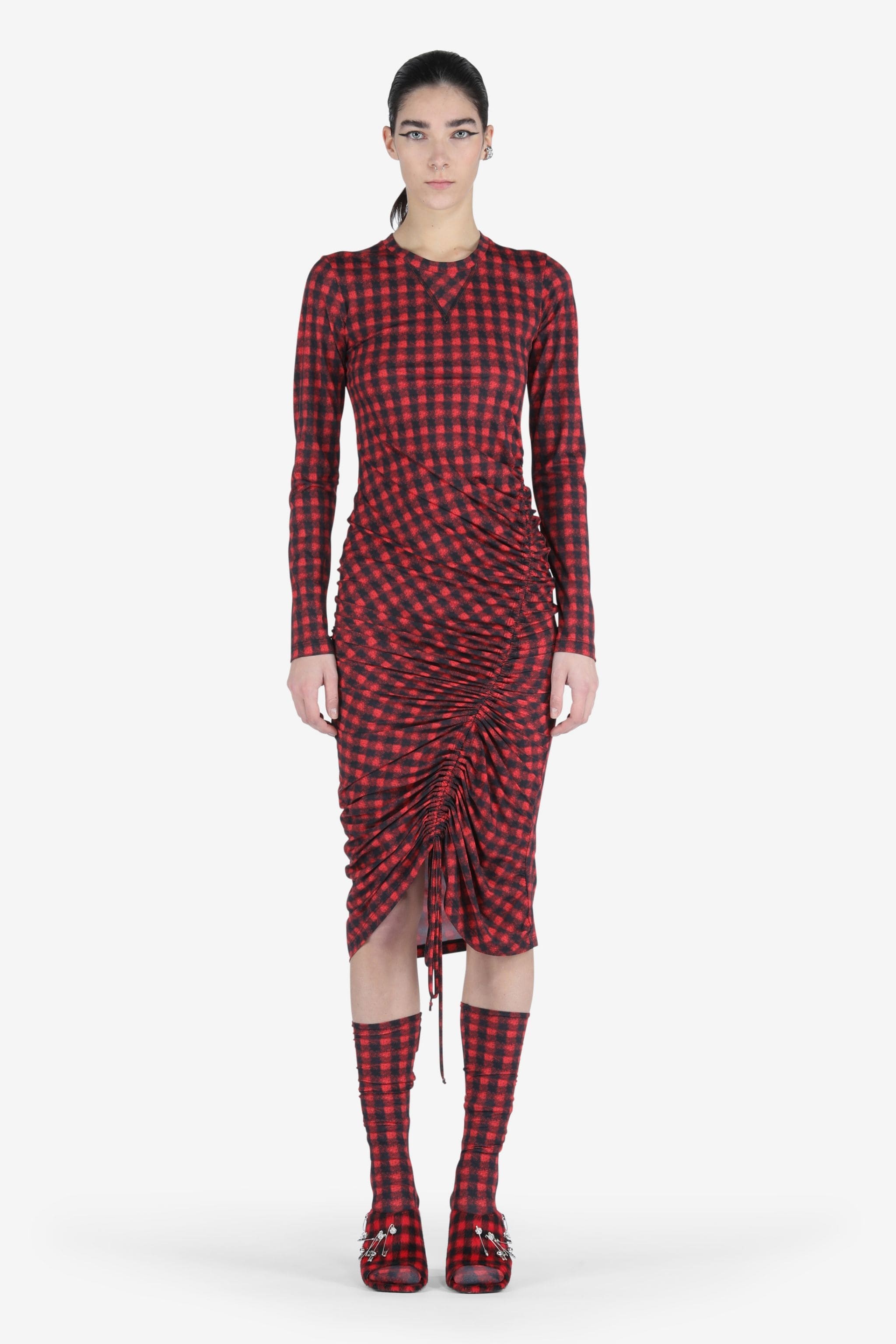 CHECKED GATHERED DRESS - 1