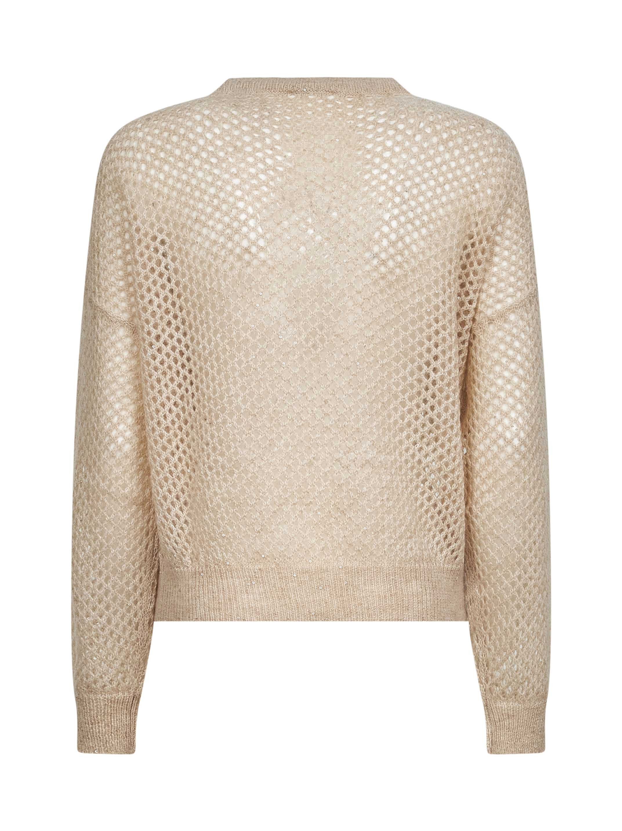 Brunello Cucinelli Women Beige Dazzling Mesh Crewneck Sweater - 3