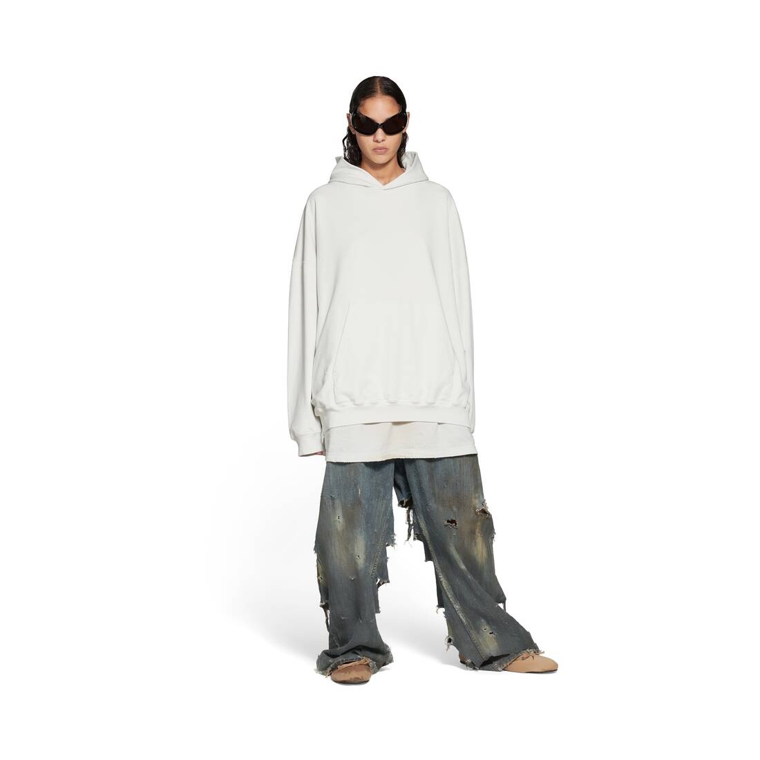Women's Balenciaga Back Hoodie Large Fit in White - 2