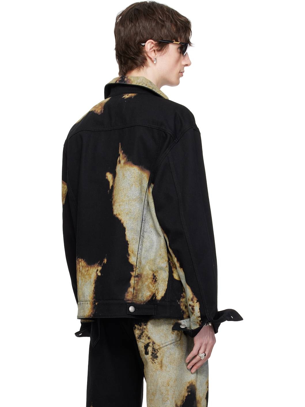 Black & Gray Abstract Print Denim Jacket - 3
