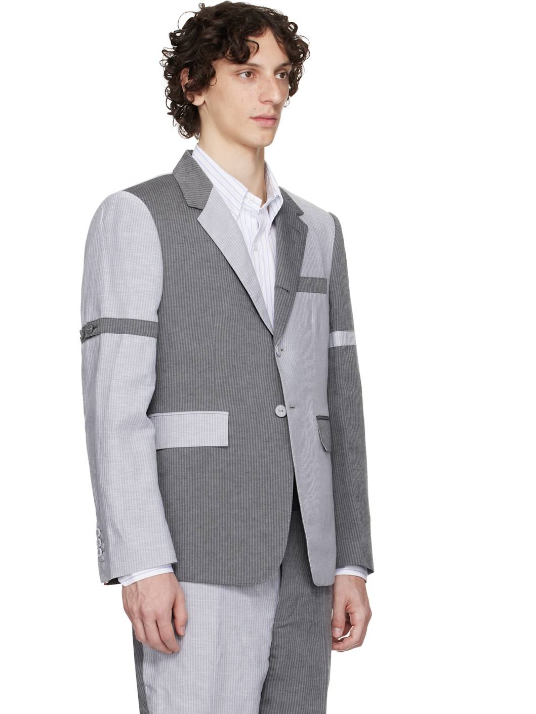 Gray University Stripe Linen Cotton Sport Blazer - 2