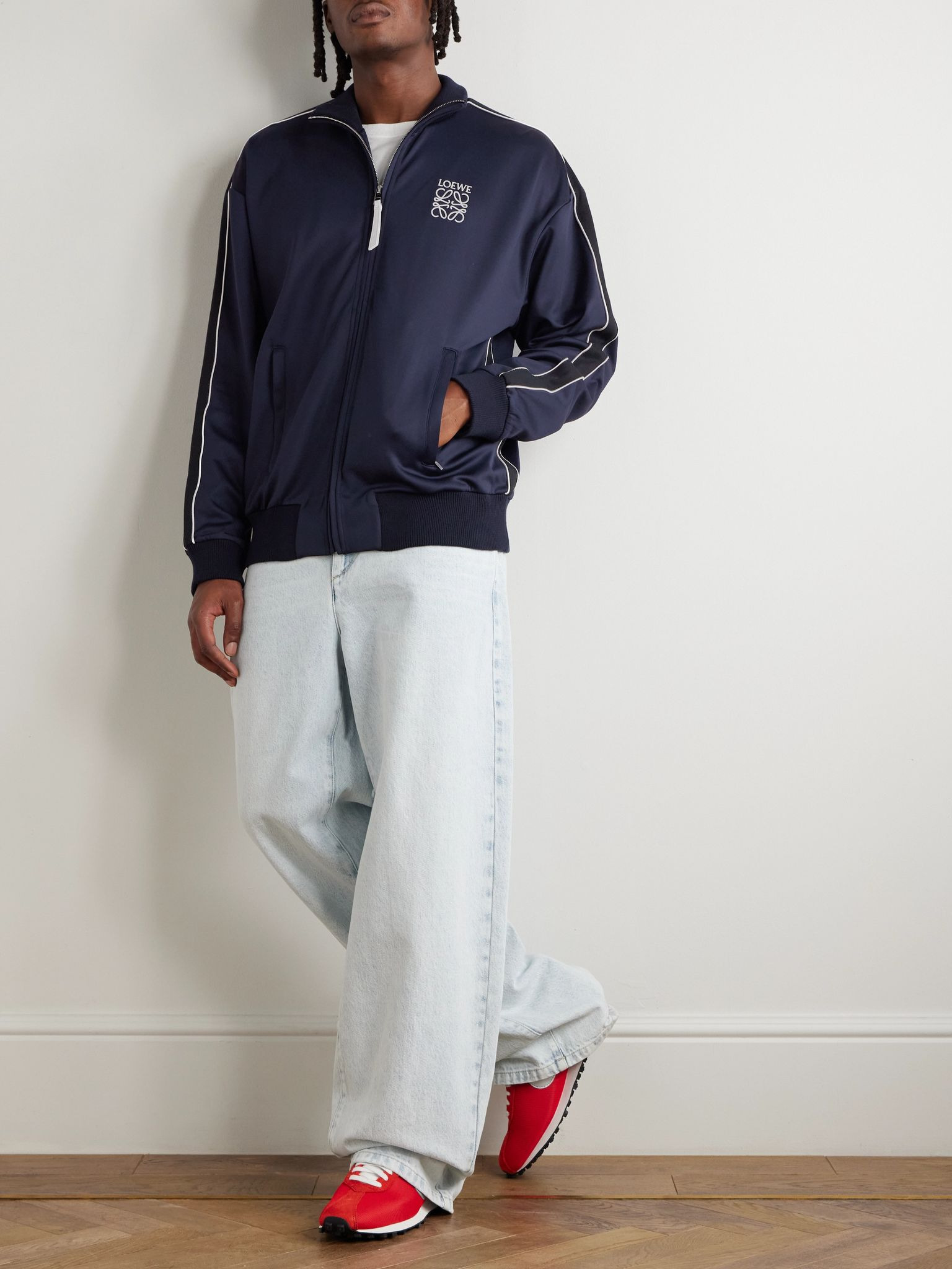 Twill-Trimmed Logo-Embroidered Tech-Jersey Track Jacket Navy - 2