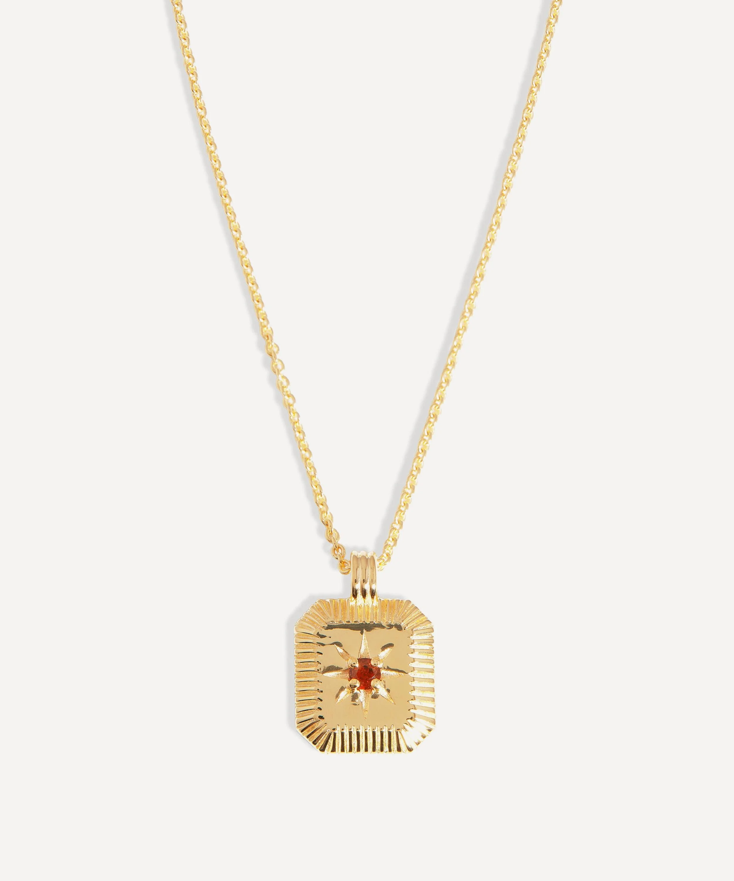18ct Gold-Plated Vermeil Silver Engravable January Birthstone Star Ridge Pendant Necklace - 1