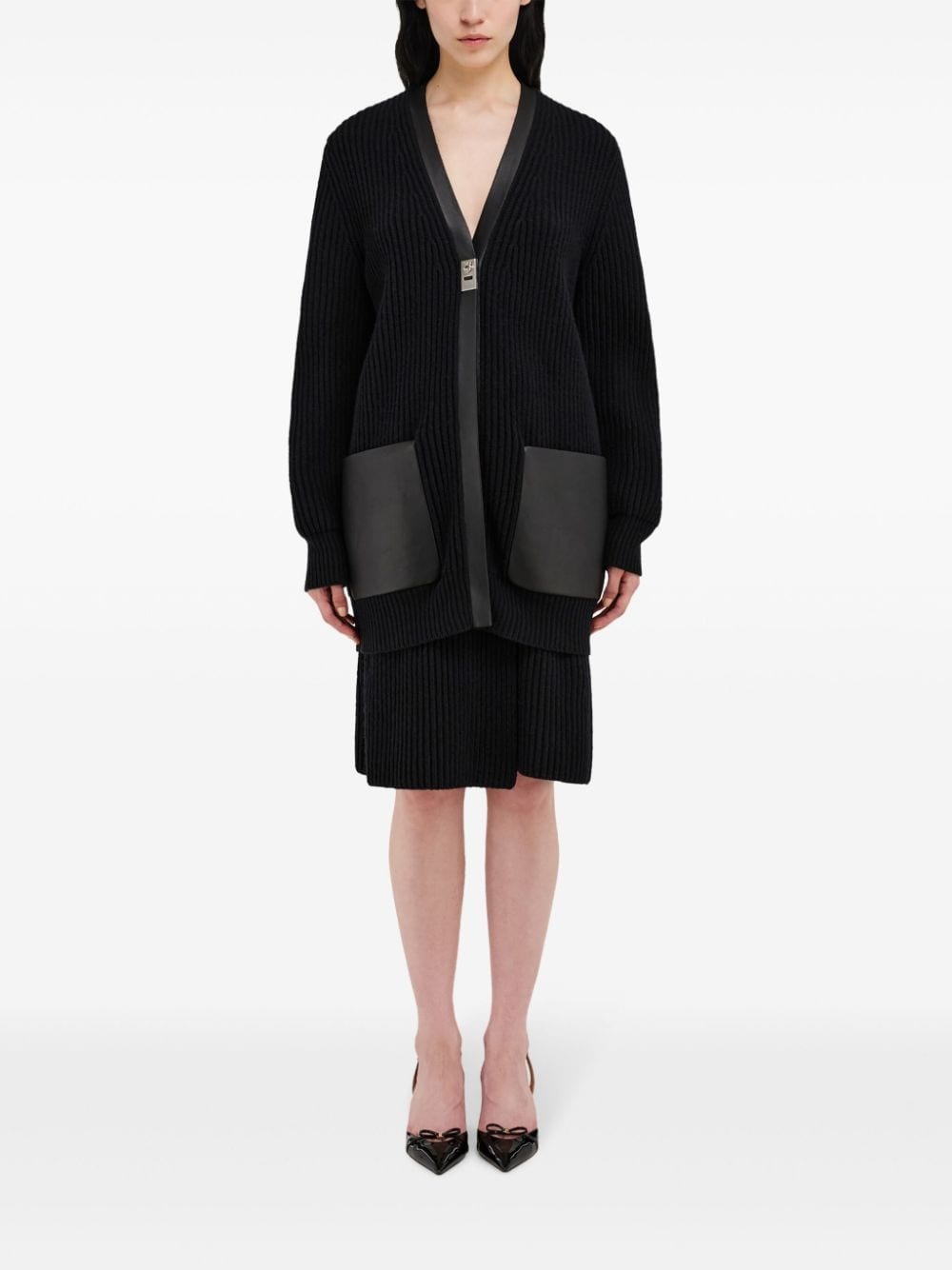 leather-trimmed cardigan - 2