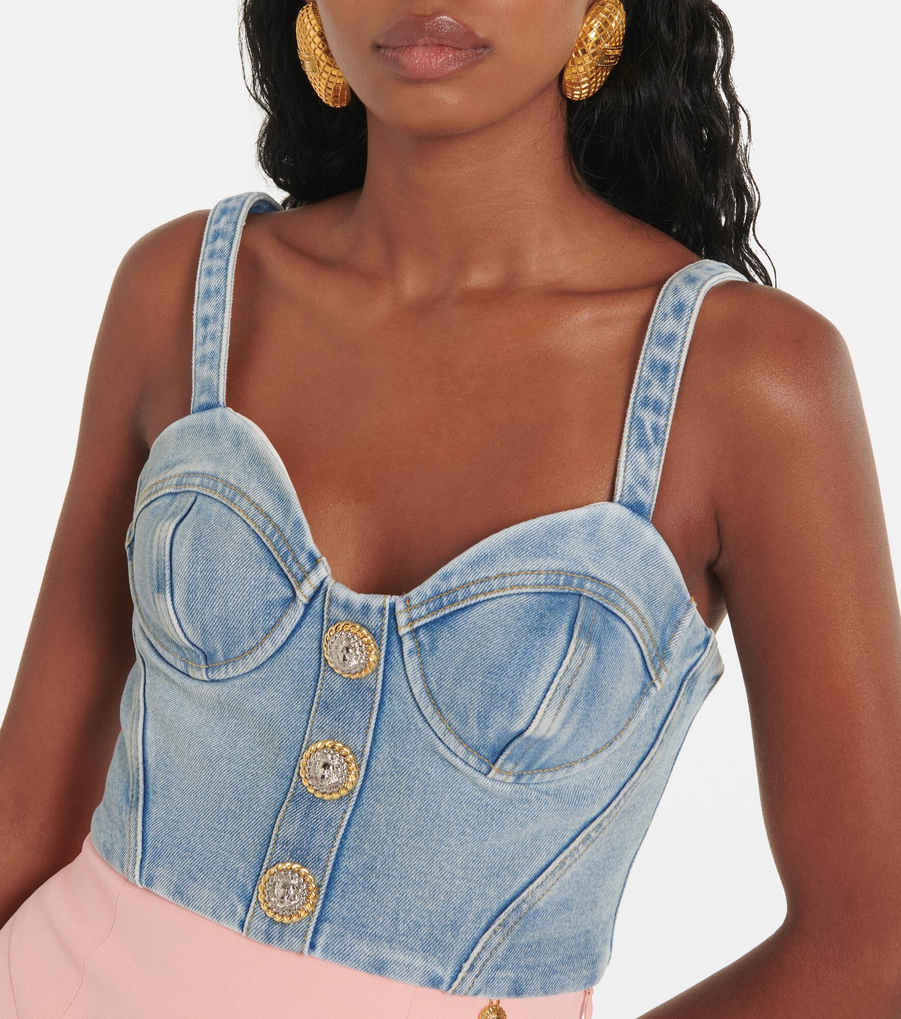 Cropped denim bustier - 4