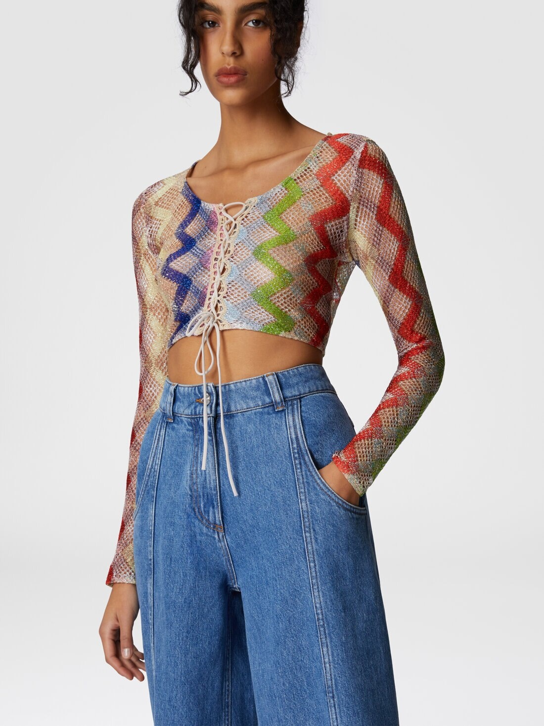 Long sleeve crop top with front tie - 4