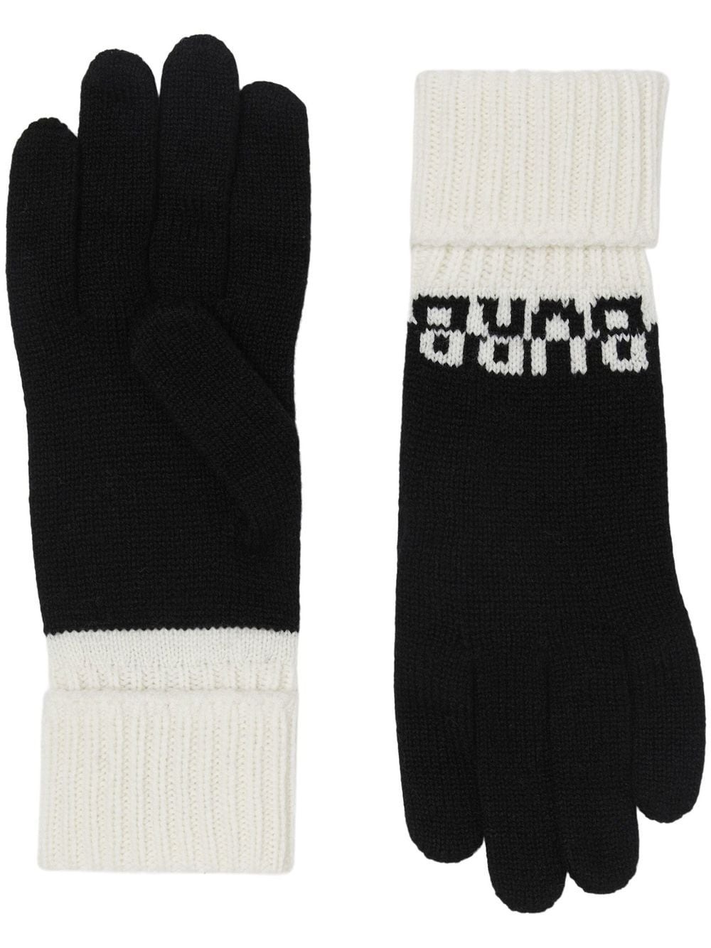 Logo Intarsia Two-tone Cashmere Gloves - 1