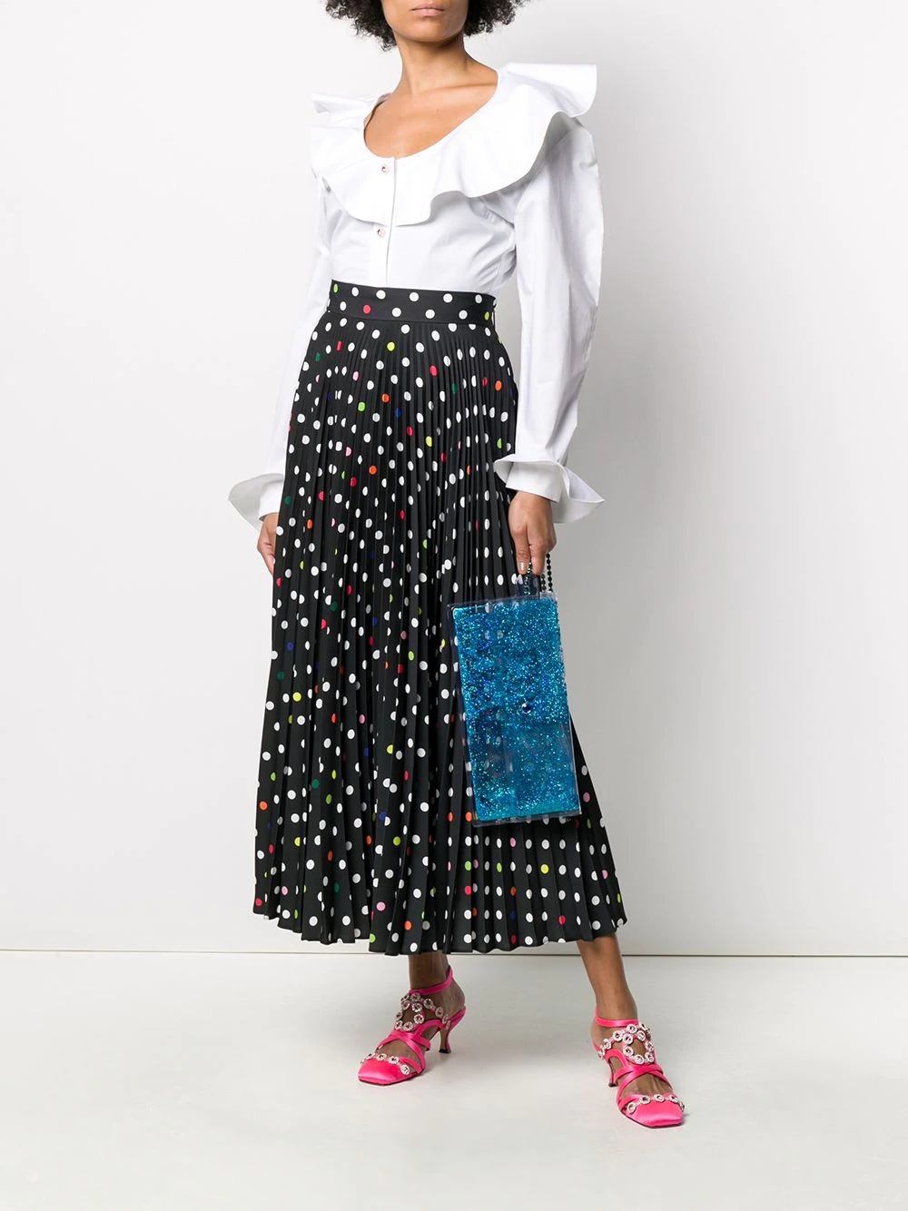 long polka-dot pleated skirt - 2