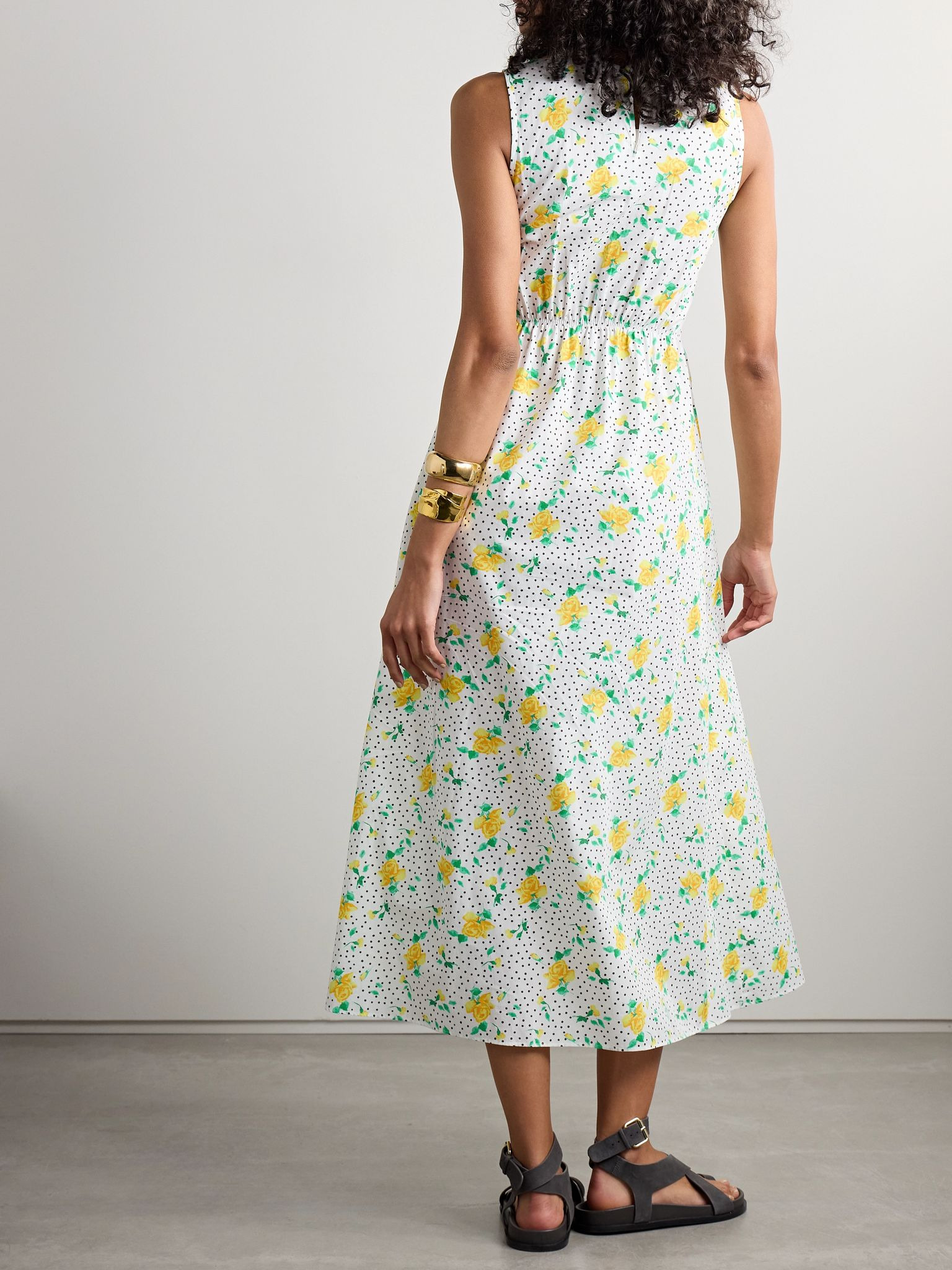Gioia smocked printed cotton-voile midi dress White - 3
