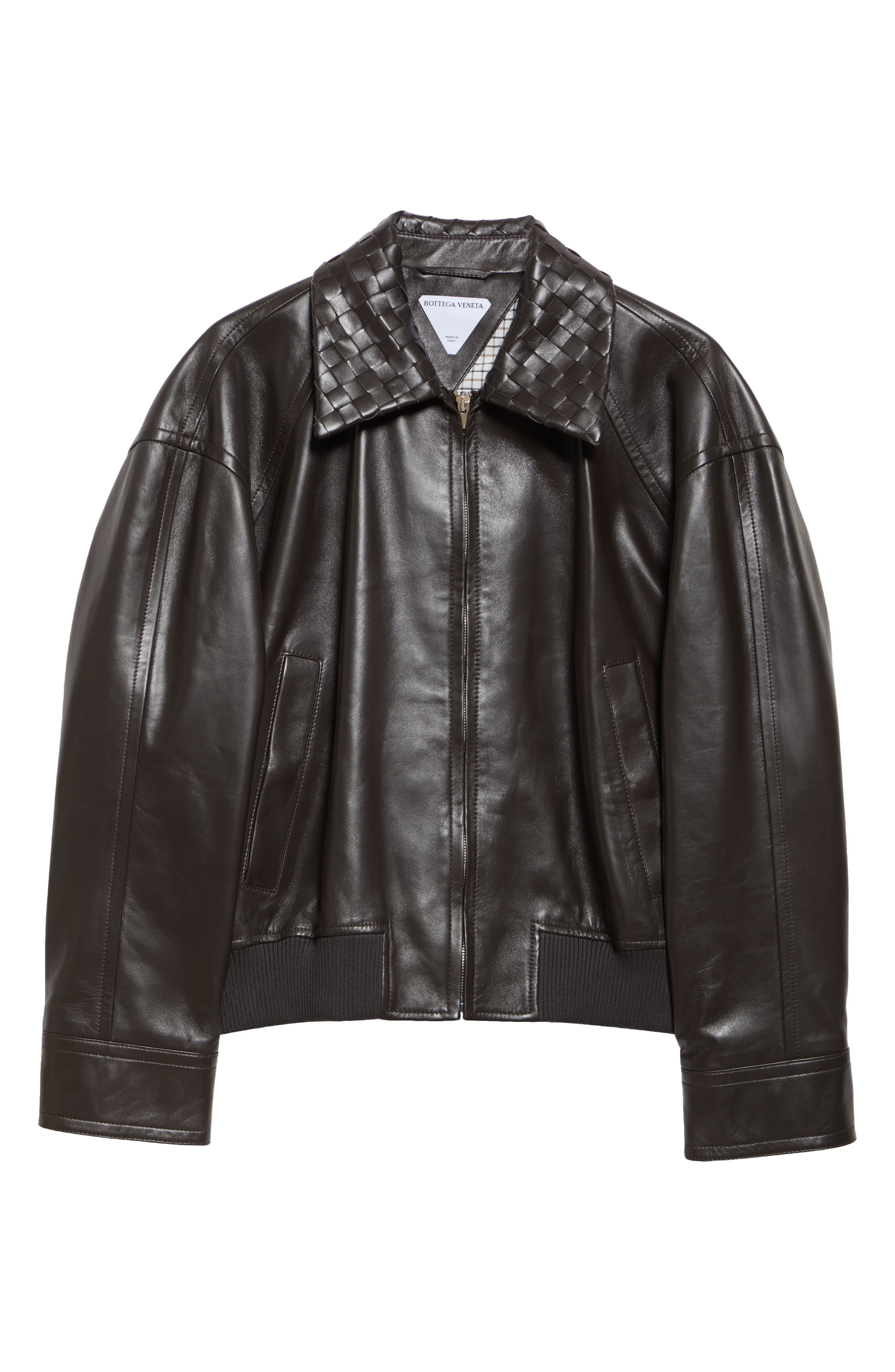 Bottega Veneta Intrecciato Collar Leather Bomber Jacket in 2113 Fondant at Nordstrom - 7