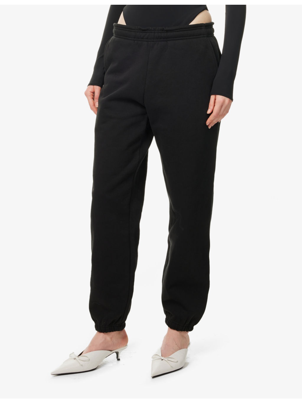 Two-Slip-Pockets Drawstring Straight-Leg Mid-Rise Cotton-Jersey Jogging Bottoms - 3