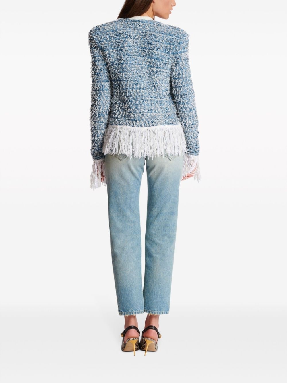 fringed denim tweed jacket - 4