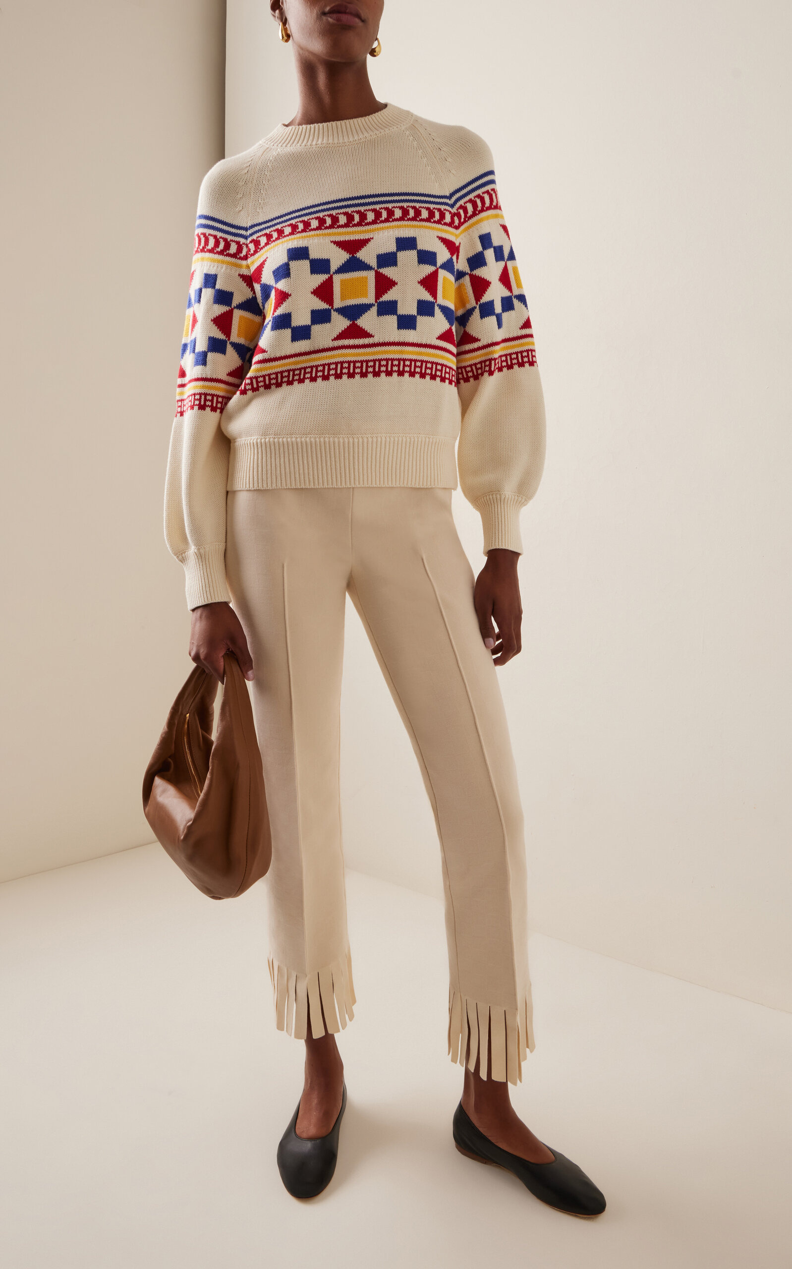 Louise Fringed Cotton-Blend Pants ivory - 3
