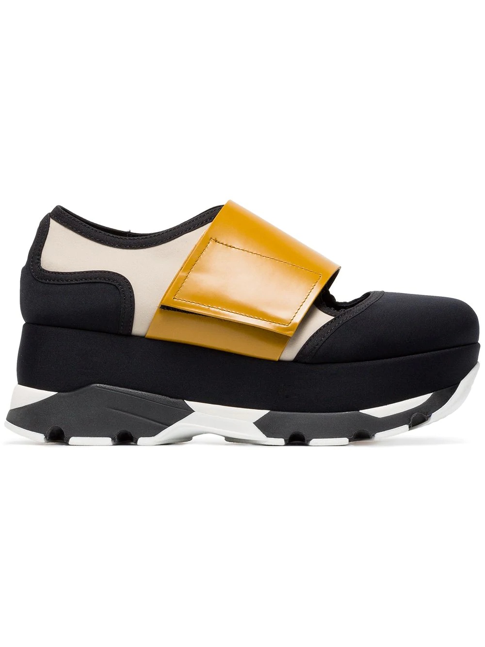 Black Yellow 65 neoprene platform sneakers - 1