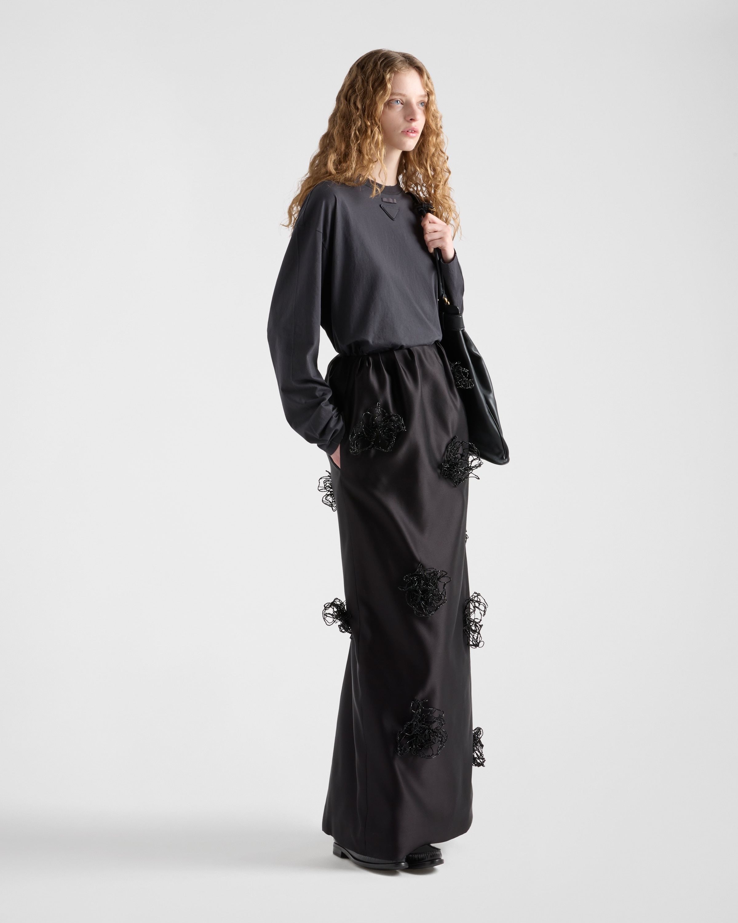 Long embroidered double satin skirt - 2