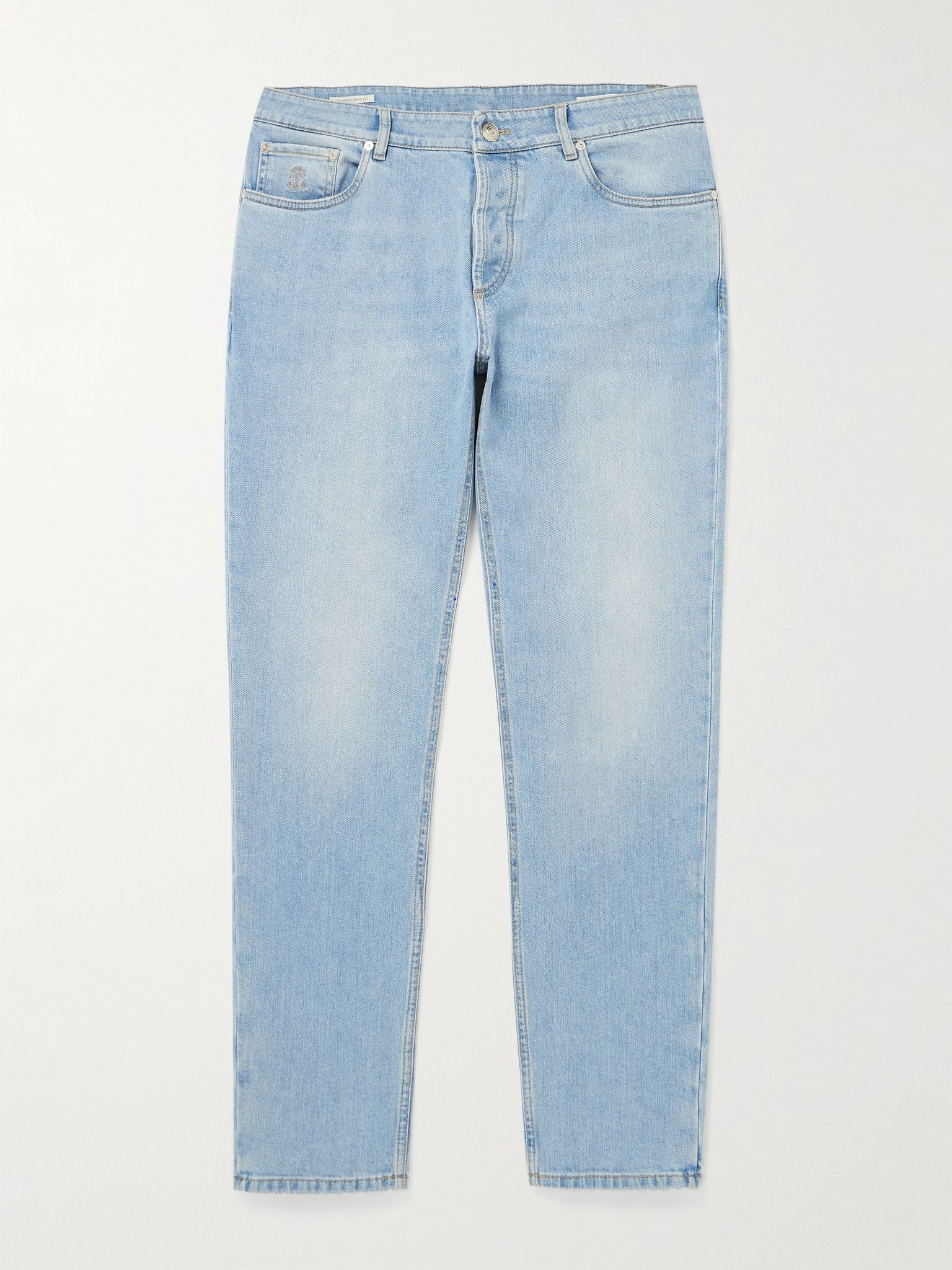 Slim-Fit Straight-Leg Logo-Embroidered Jeans Blue - 1