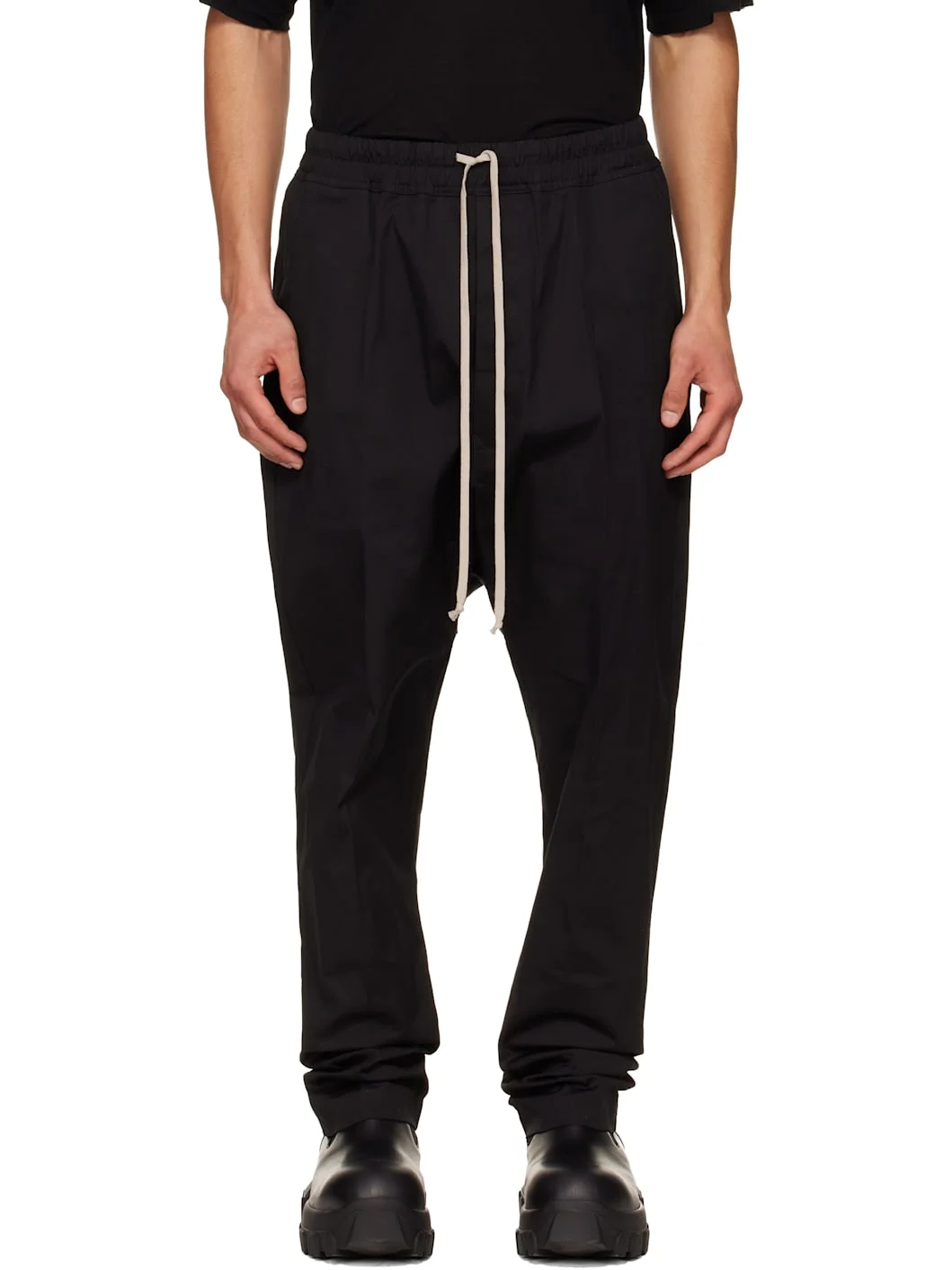 Black Temple Drawstring Long Trousers - 1