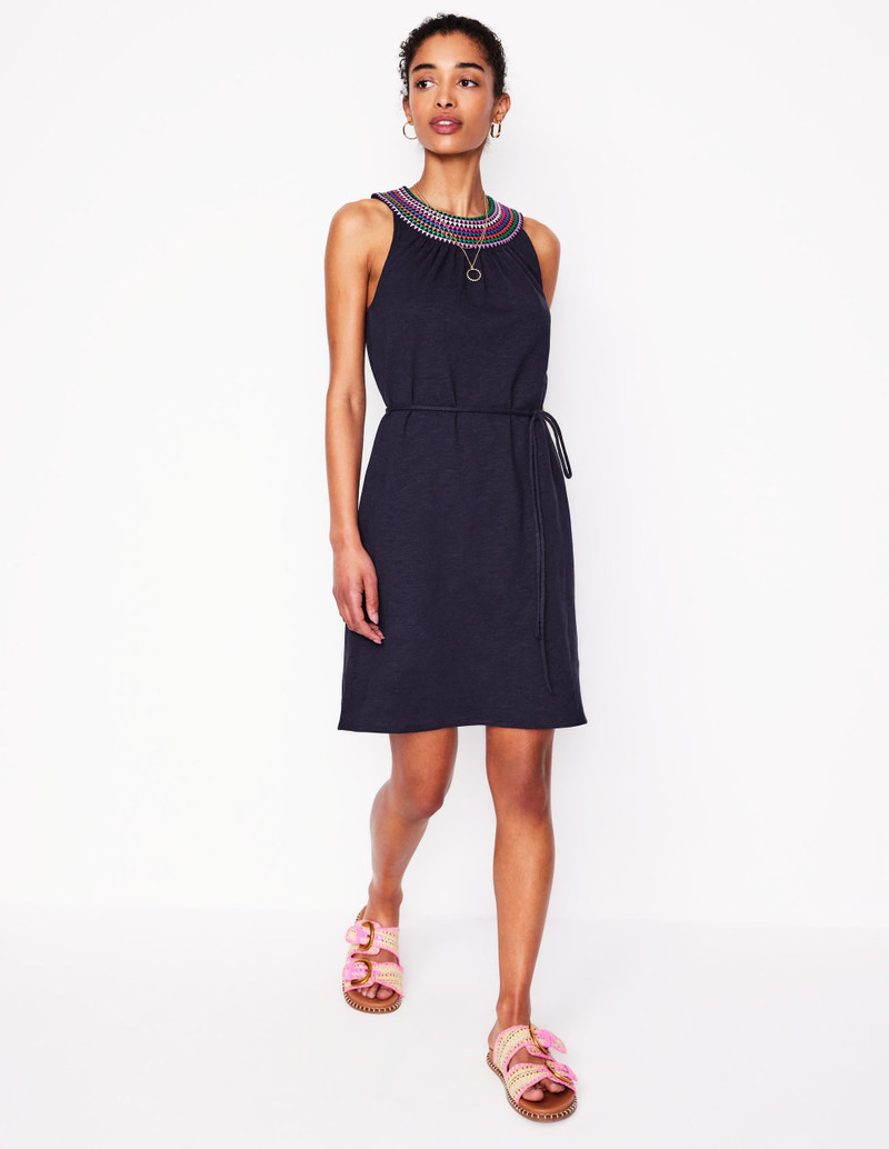 Eleni Embroidered Short Dress-Navy 5