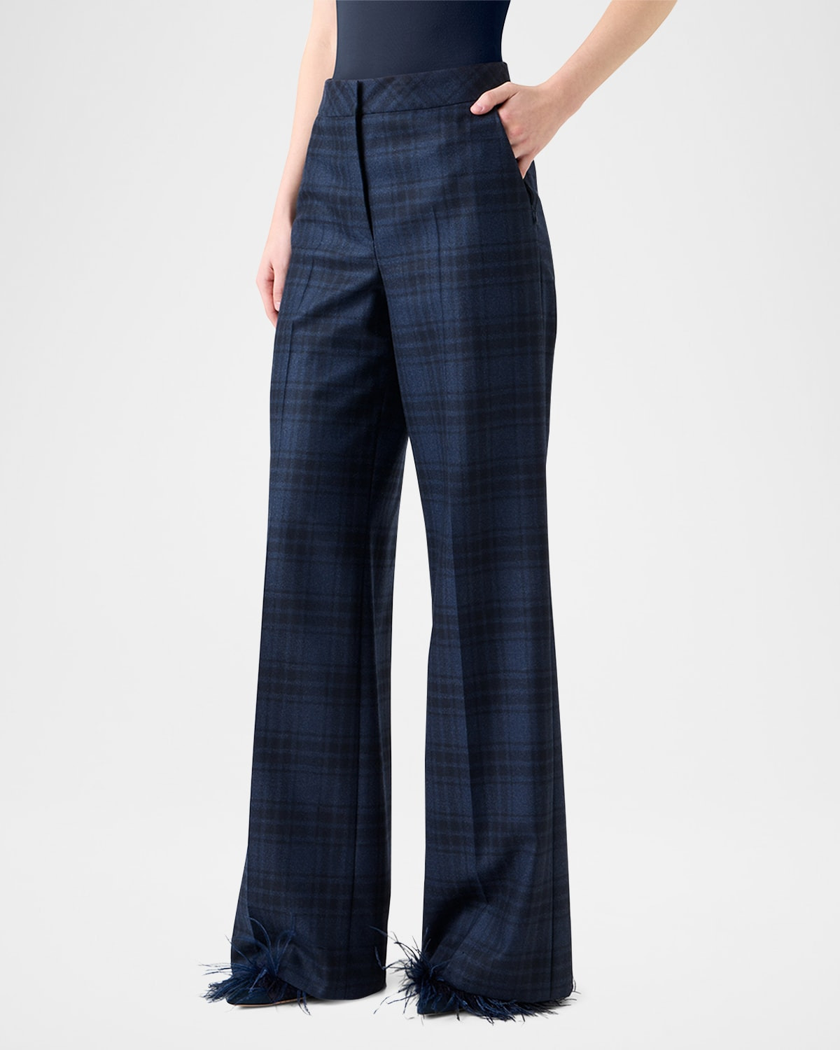 Fior Check Wool Flannel Wide-Leg Trousers - 4