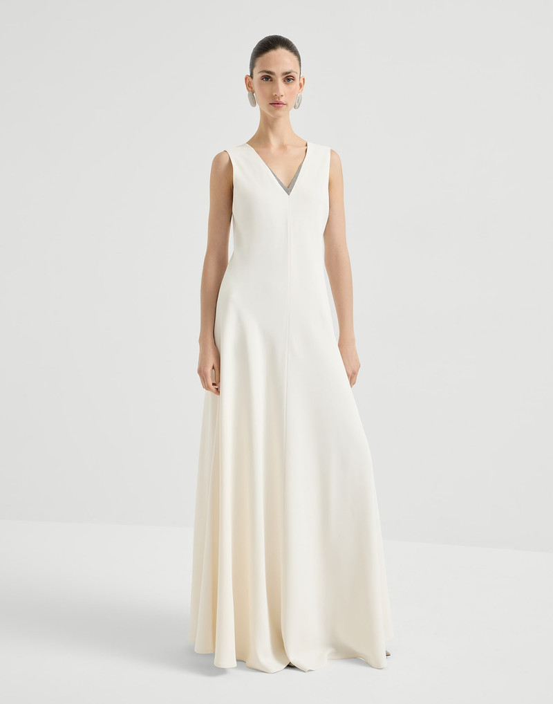 Brunello Cucinelli Silk and acetate crêpe cady fluid dress with precious neckline outlook