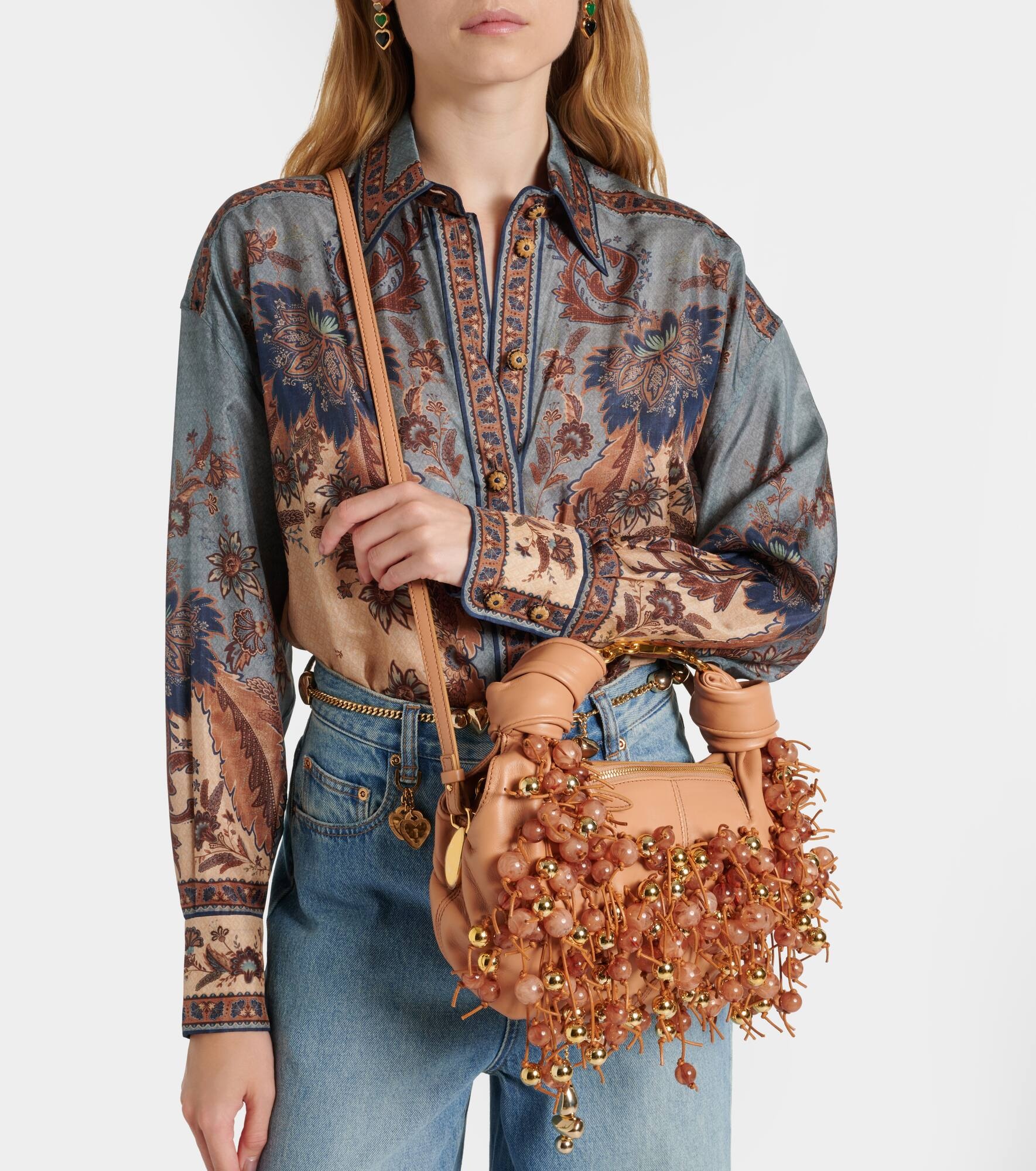 Foam beaded leather shoulder bag - 7