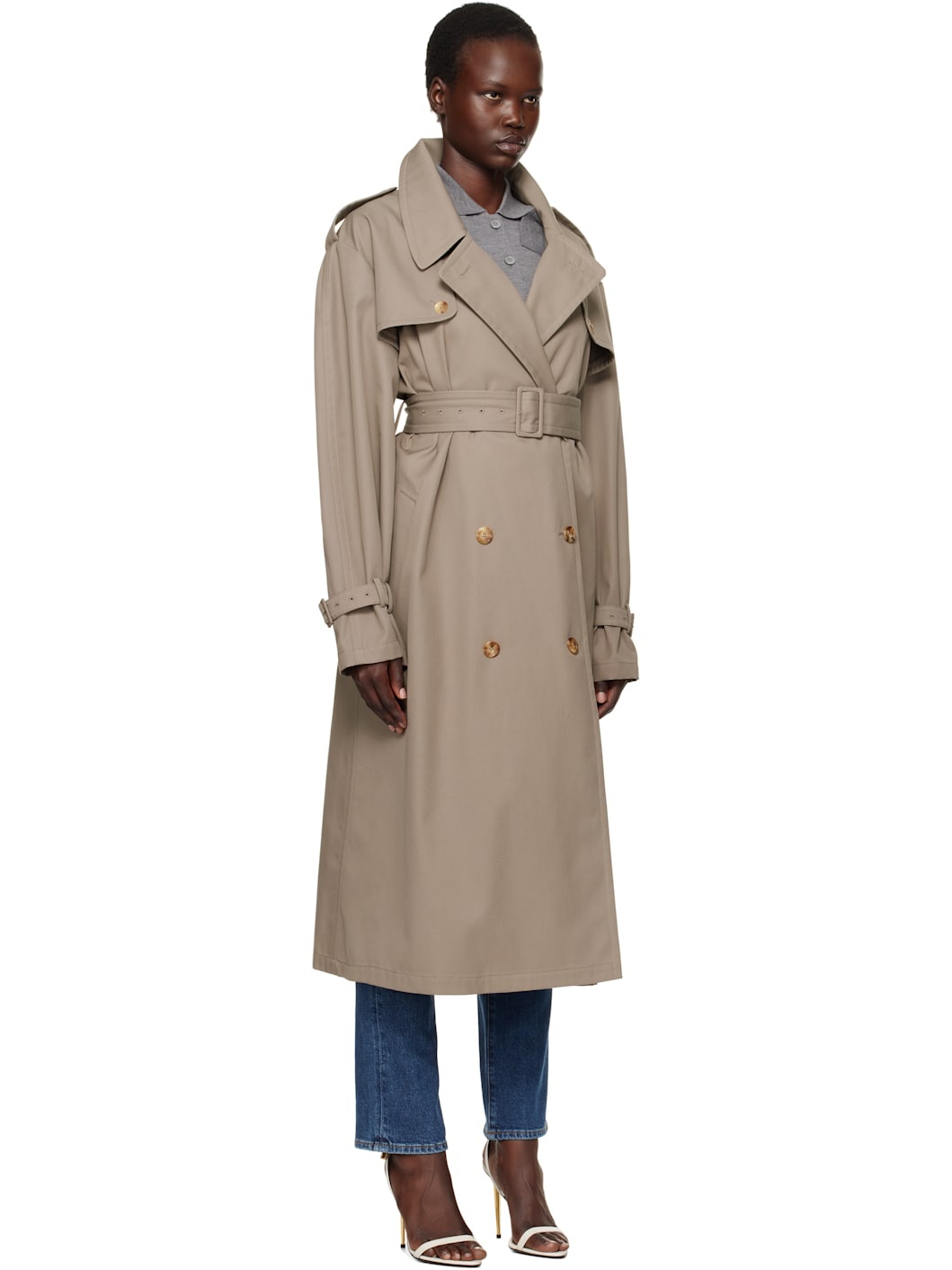 Taupe Gabardine Tailored Twist Trench Coat - 2