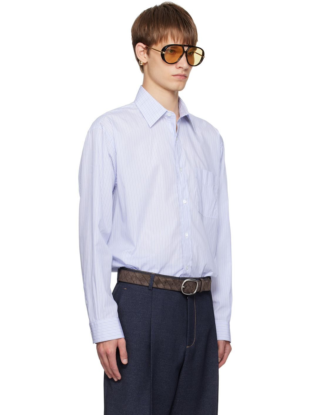 Blue Stripe Cotton Poplin Shirt - 2