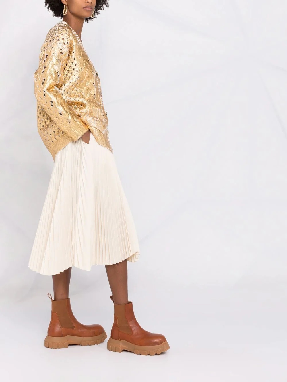 metallic-effect V-neck cardigan - 4