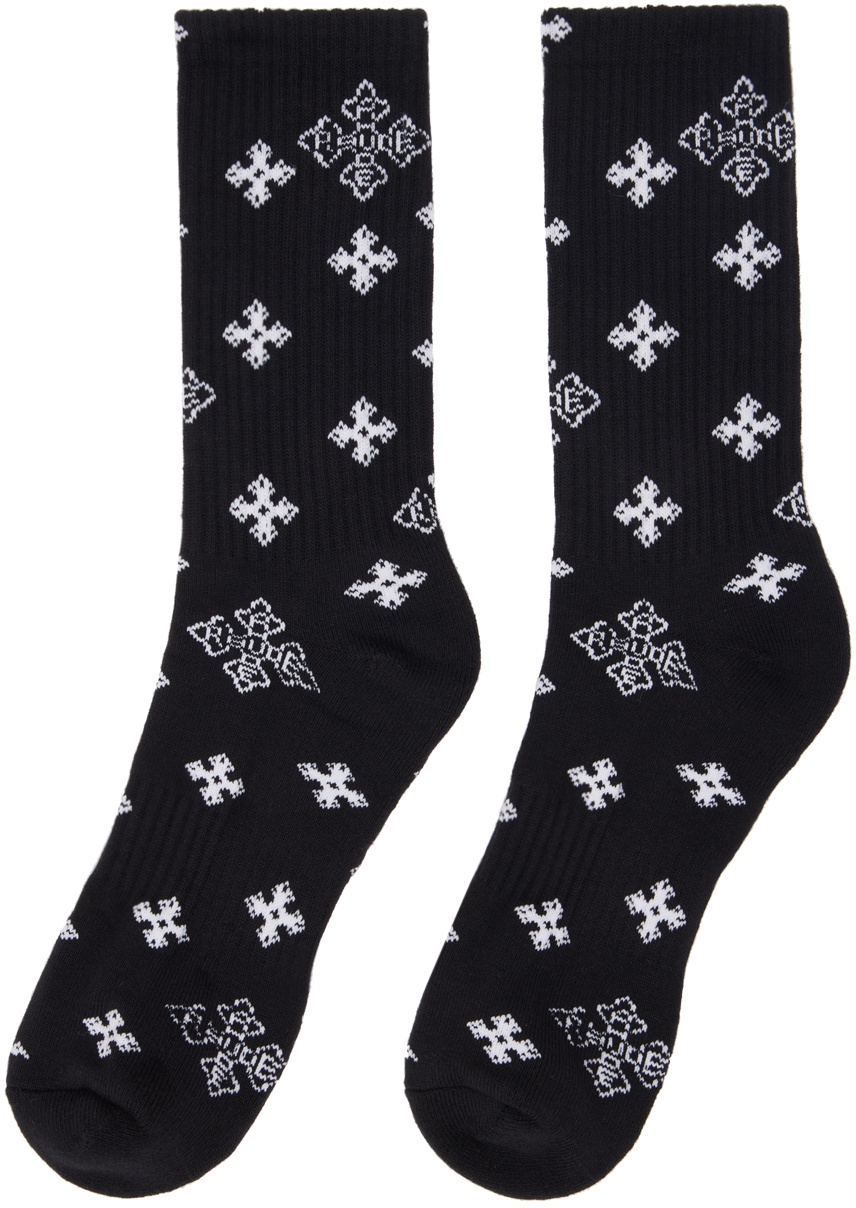 Black Cross Paisley Jacquard Socks - 2