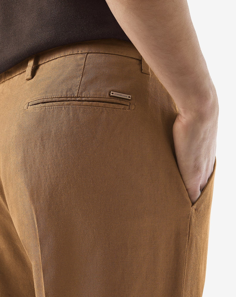 Brown stretch cotton and linen chinos 5