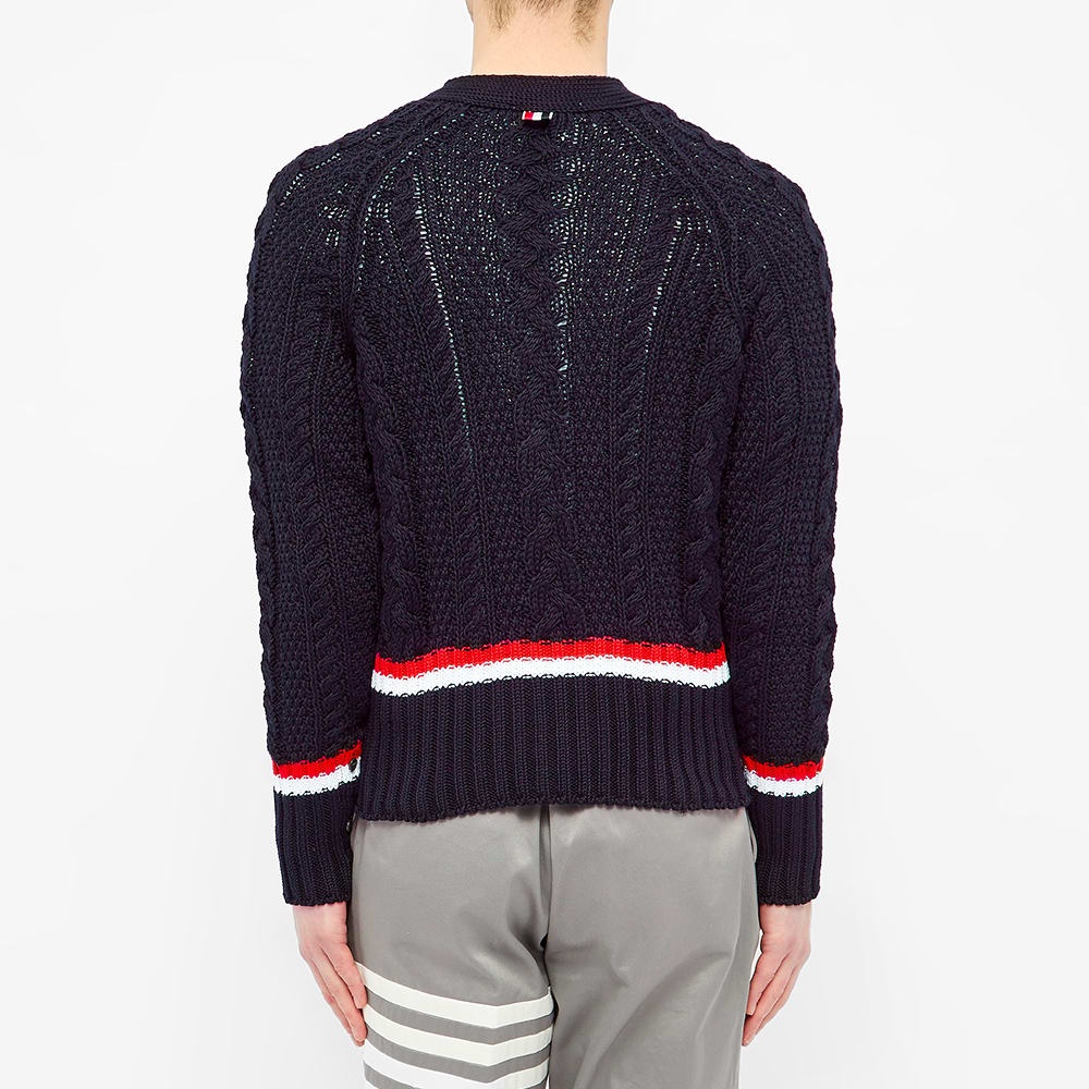 Thom Browne Aran Cable RWB Stripe Tipping Cardigan - 5