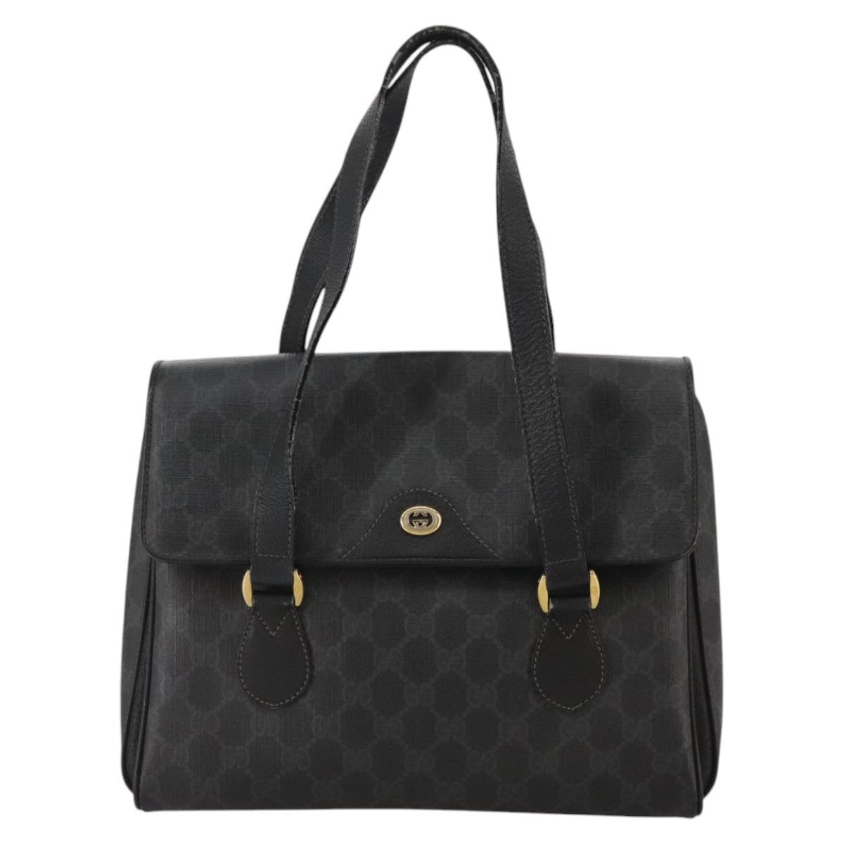 GUCCI GG Supreme Hand Bag Pvc Leather Black Gold 116 02 080 - 13