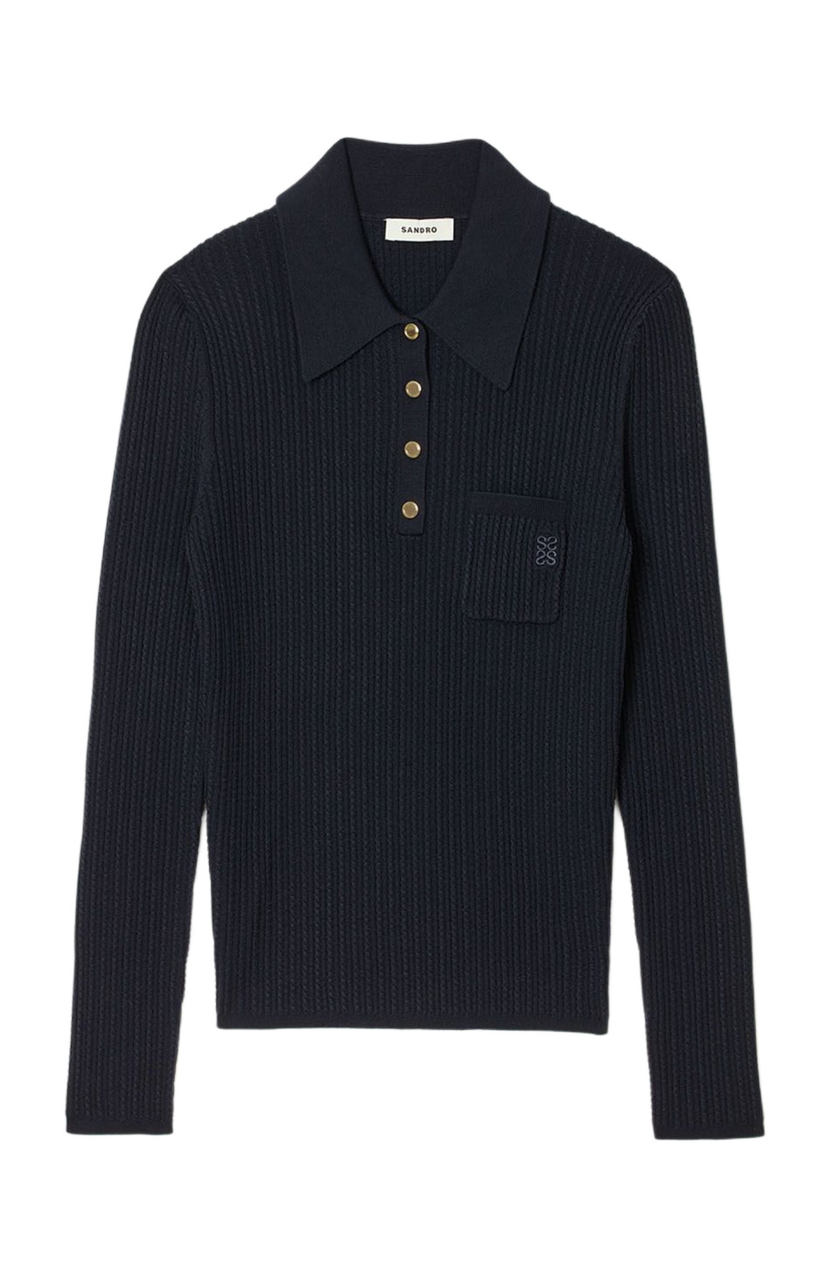 SANDRO Cable knit polo sweater in Navy Blue at Nordstrom - 6