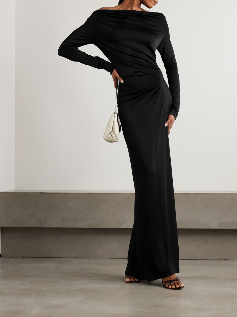 Victoria Beckham Off-the-shoulder draped satin gown Black outlook