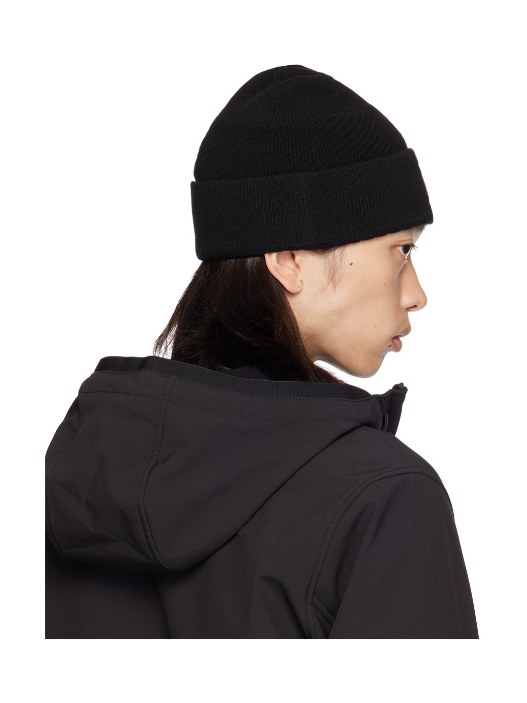 Black Knitted Badge Beanie - 3