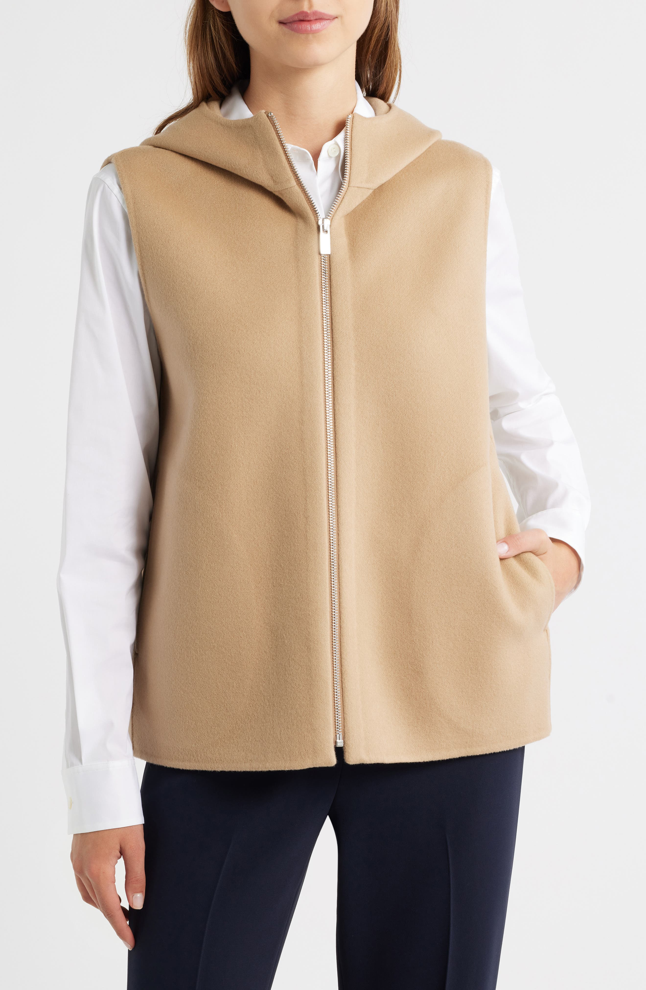 Theory Wool & Cashmere Hooded Vest in New Camel at Nordstrom - 4