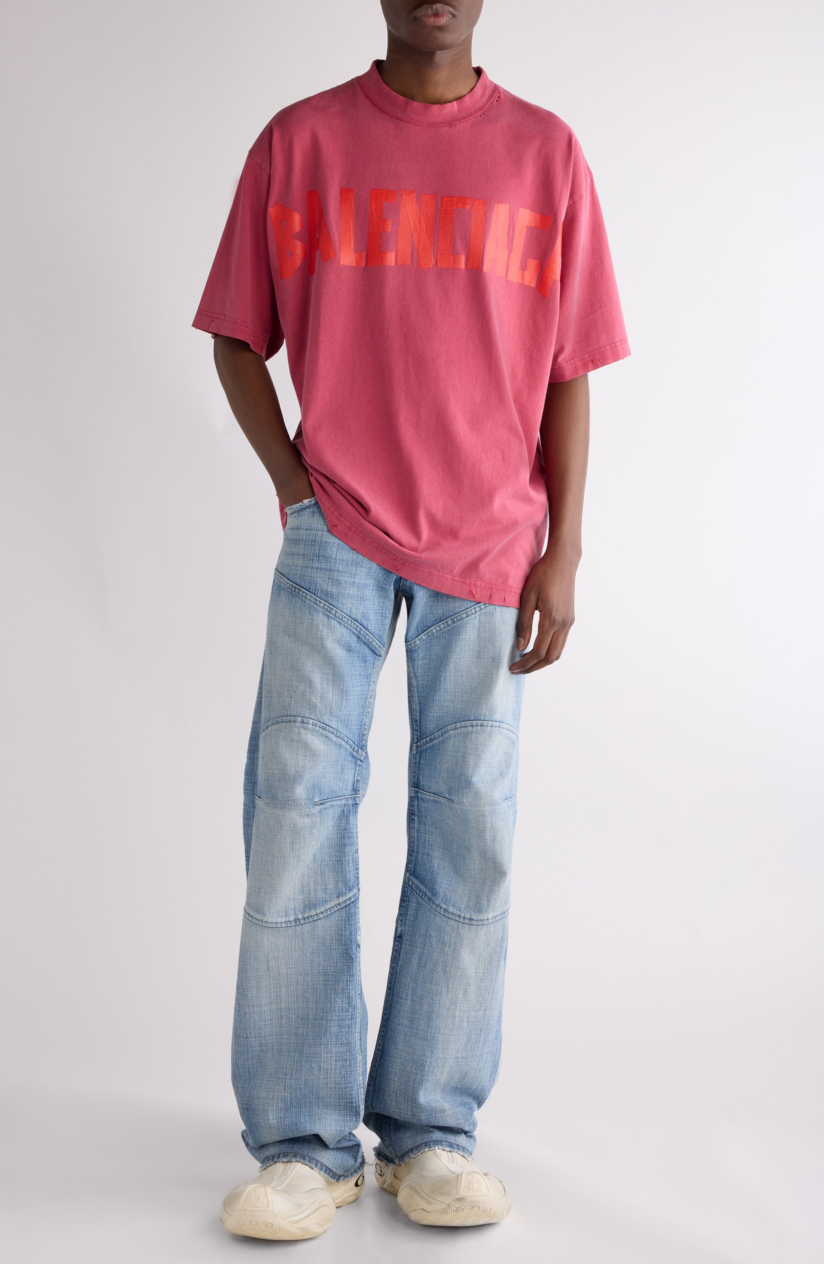 Balenciaga Medium Fit Tape Type Logo Graphic T-Shirt in Raspberry at Nordstrom - 2
