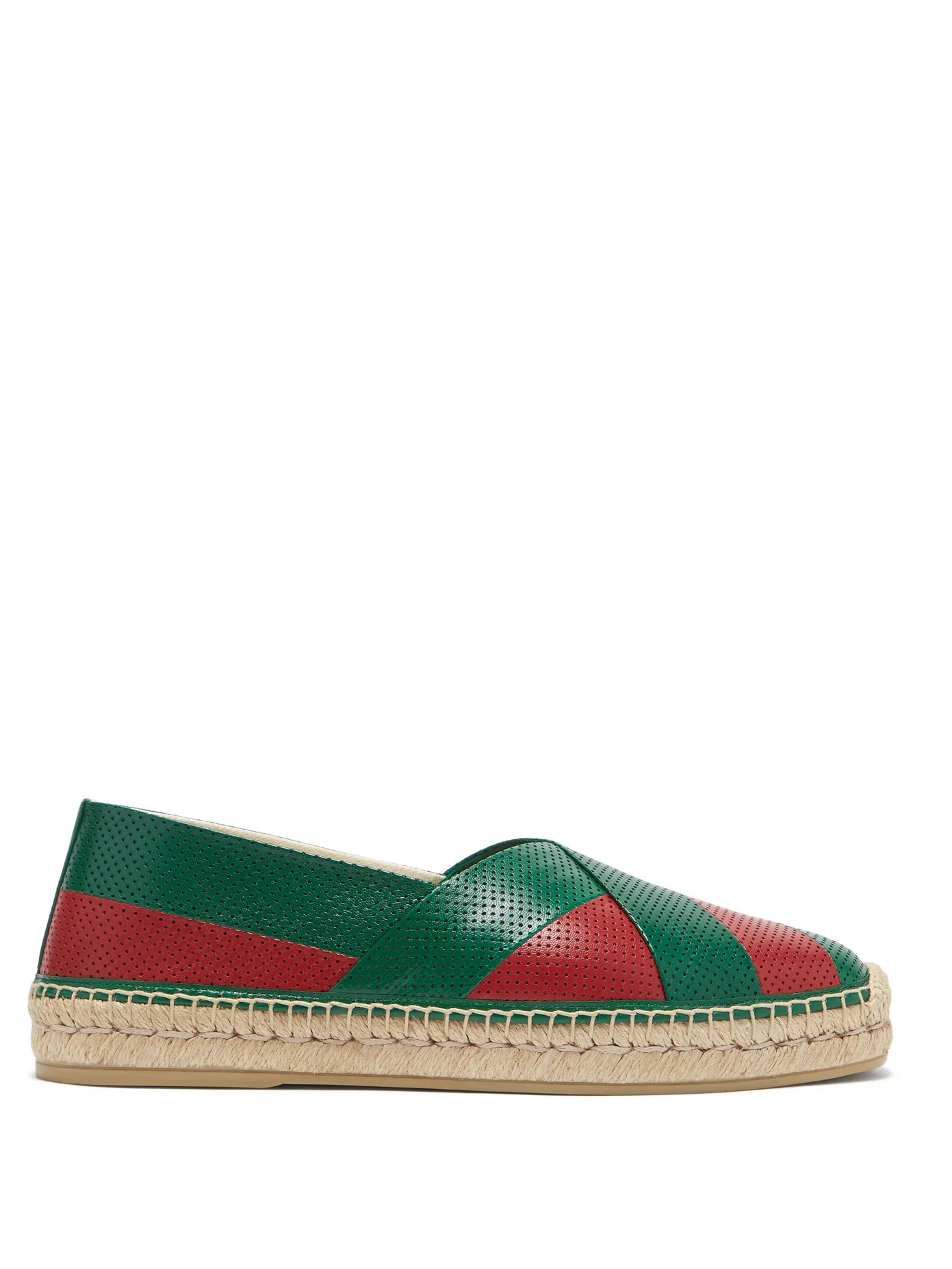 Web-striped perforated-leather espadrilles - 1