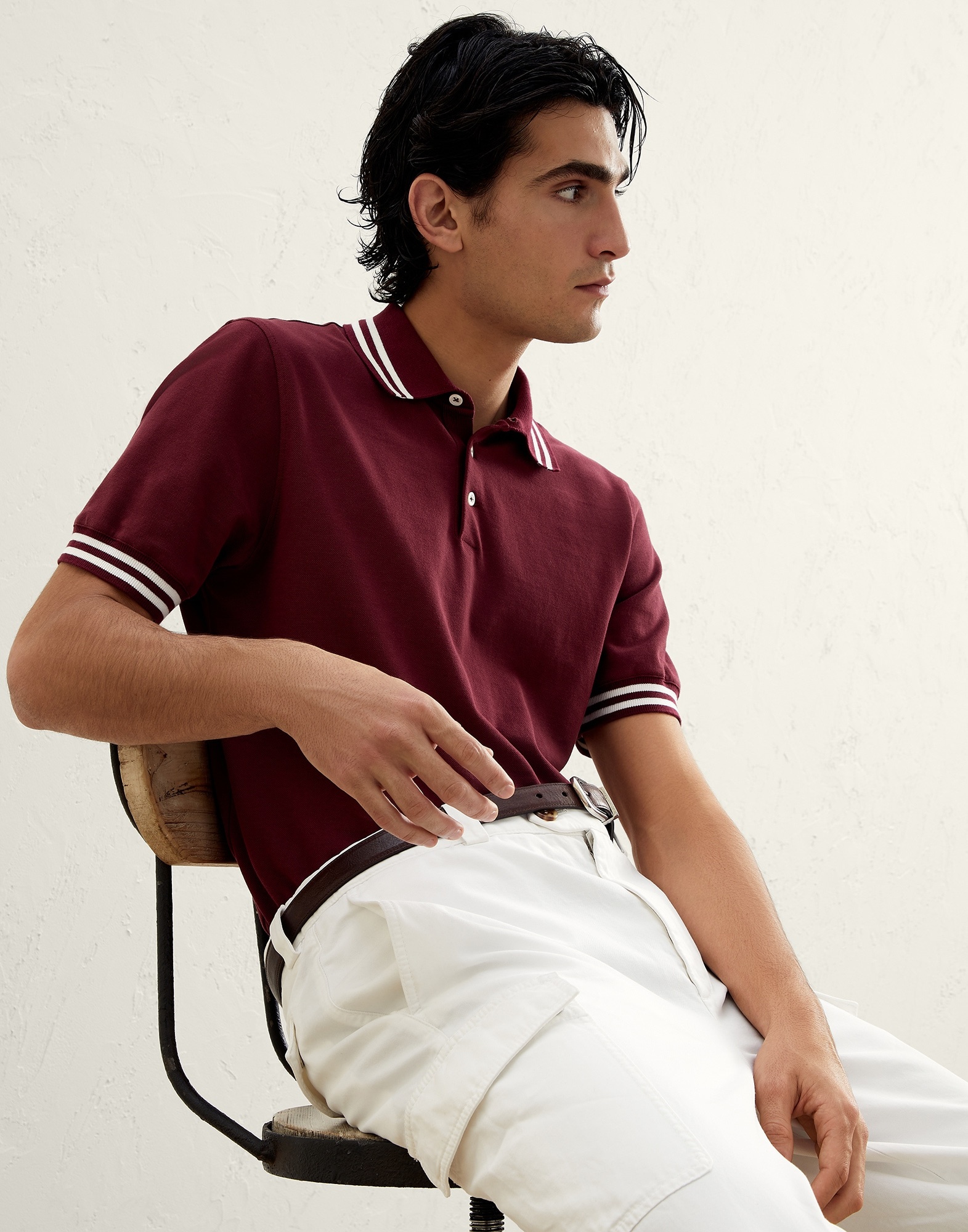 Cotton piqué slim fit polo shirt with striped knit details - 4
