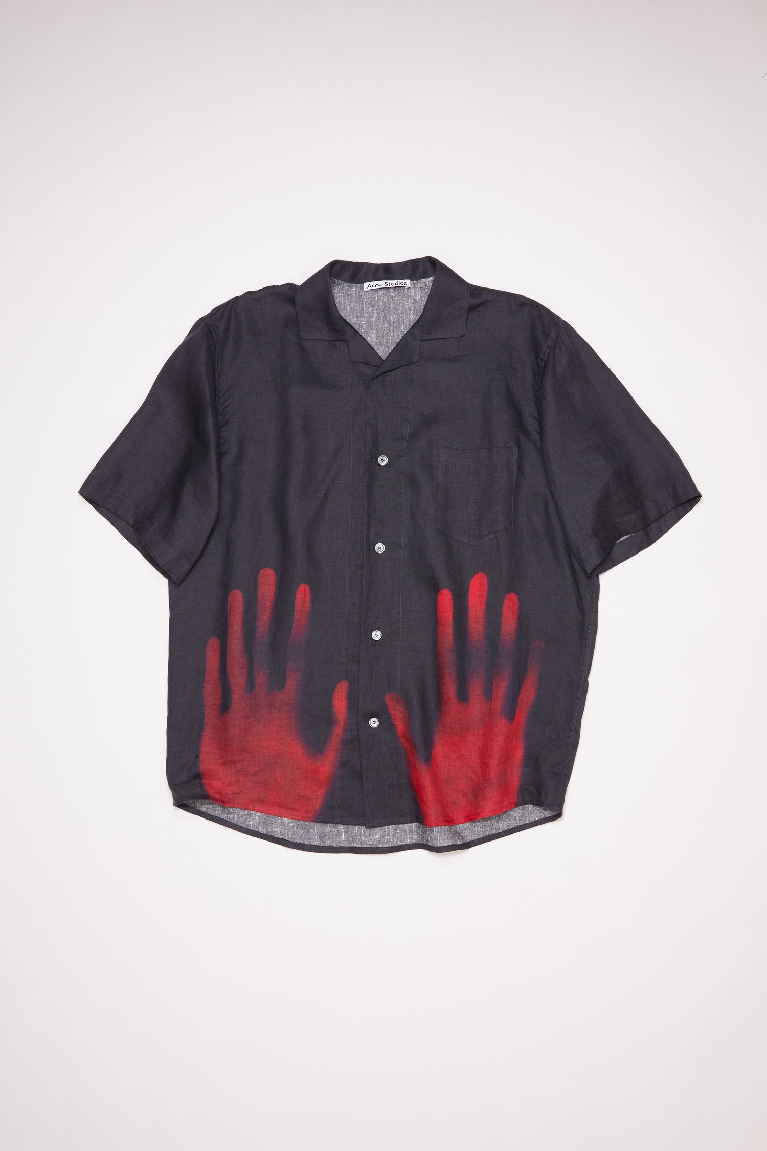 Printed linen shirt - Black - 1