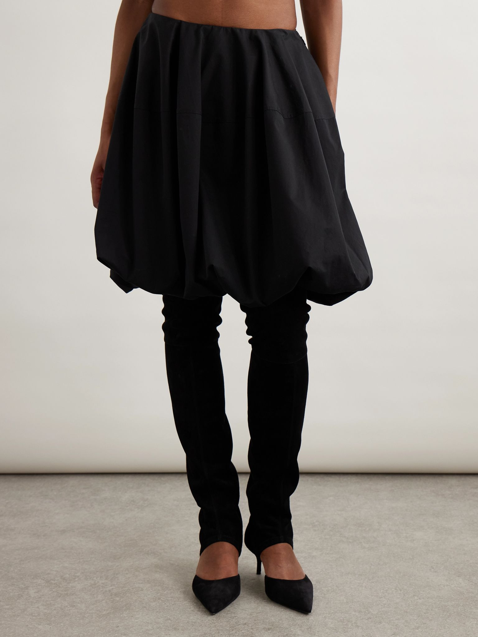 Gathered cotton-poplin mini skirt Black - 3
