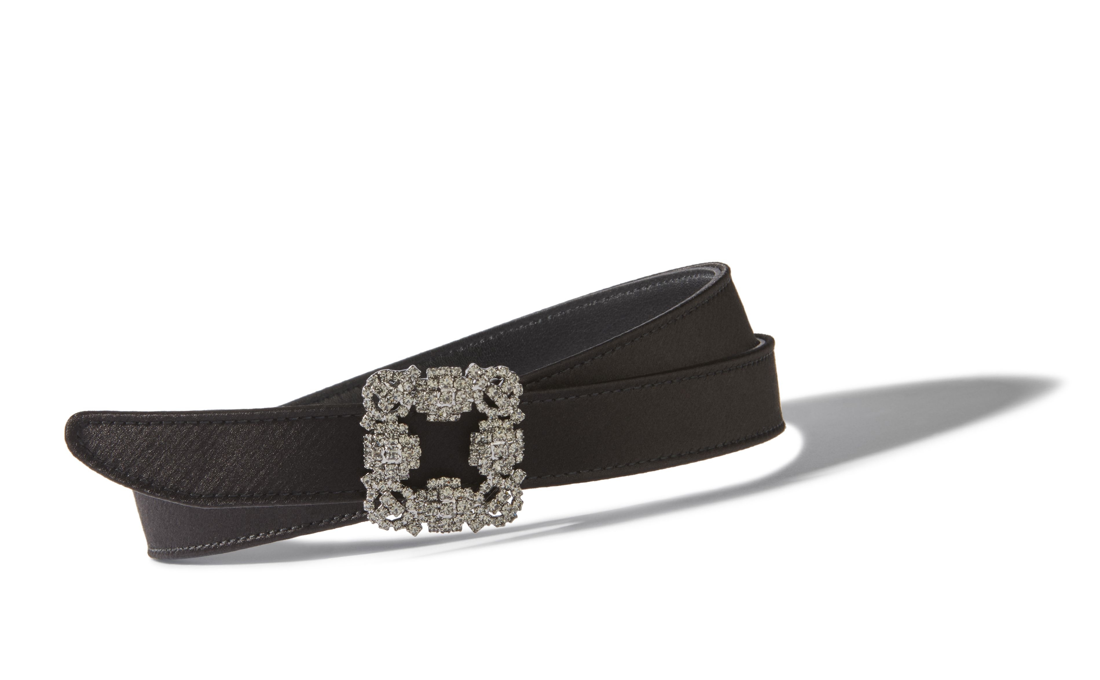 Black Satin Crystal Buckled Belt - 2