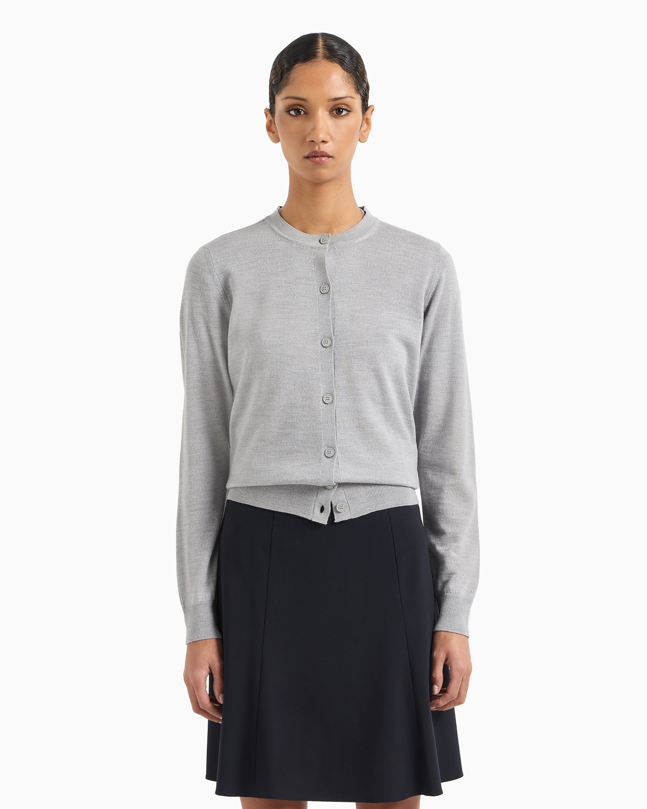 Cardigan in plain-knit, pure virgin wool - 2