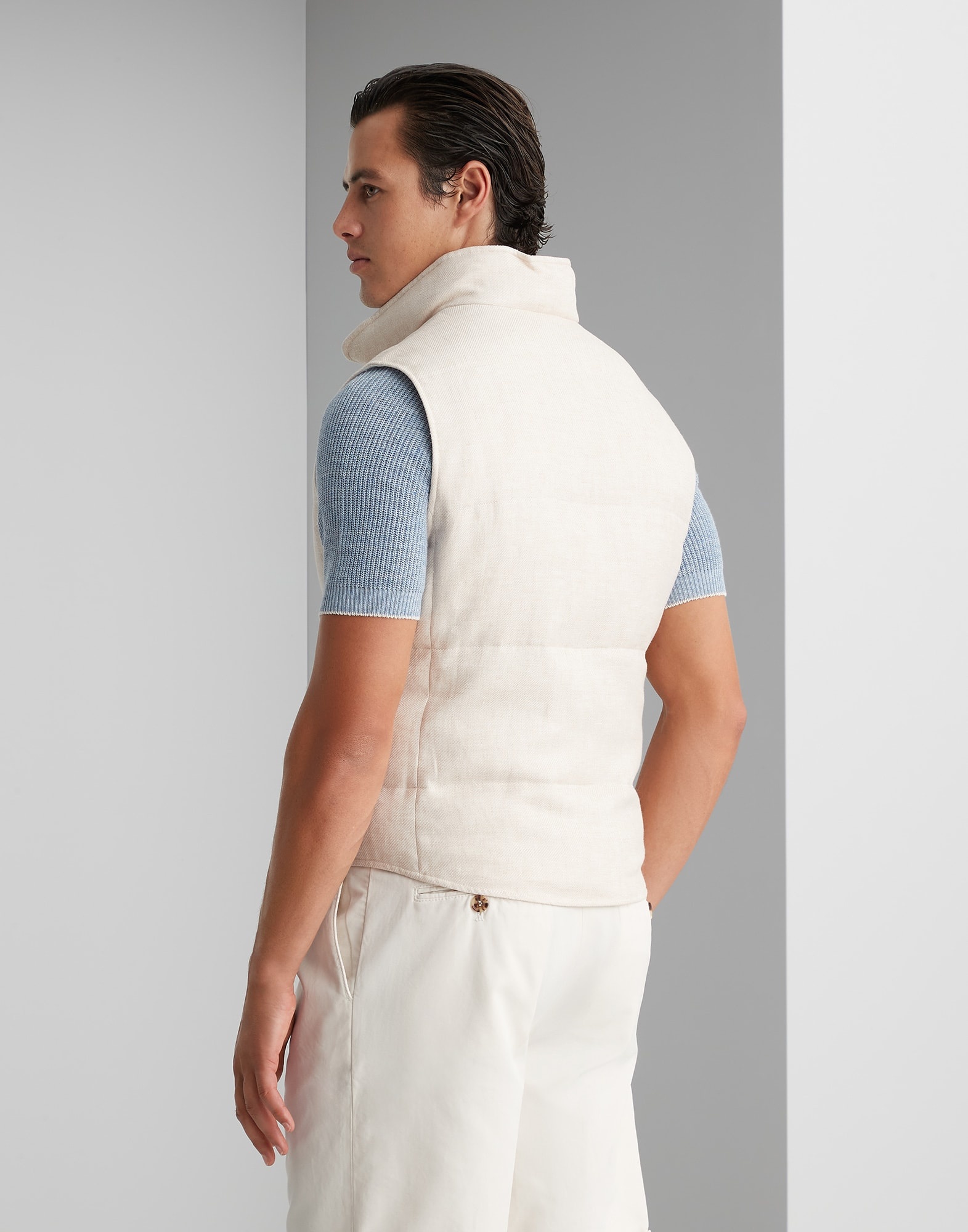 Linen, wool and silk diagonal down vest - 2