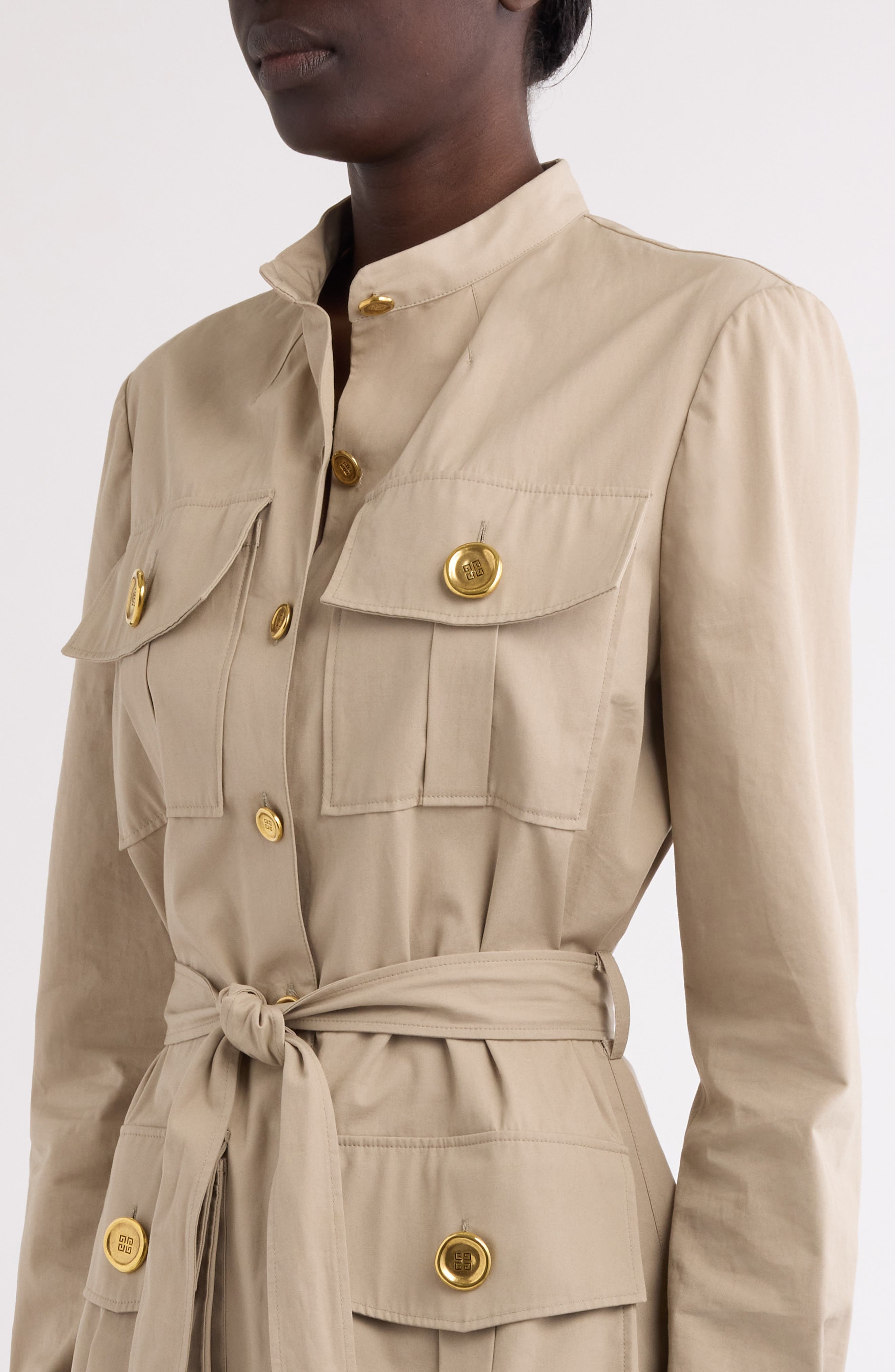 Givenchy Logo Button Long Sleeve Utility Dress in Taupe at Nordstrom - 5