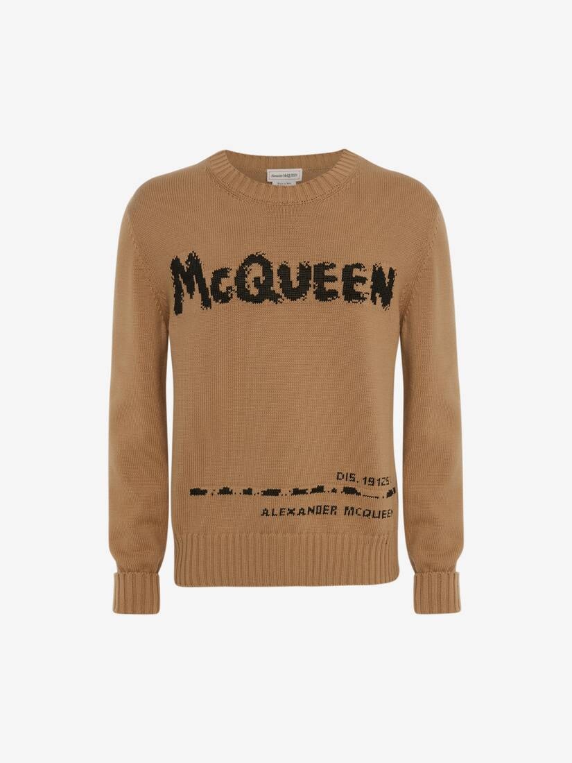 Mcqueen Graffiti Crew Neck Jumper in Black/beige - 1